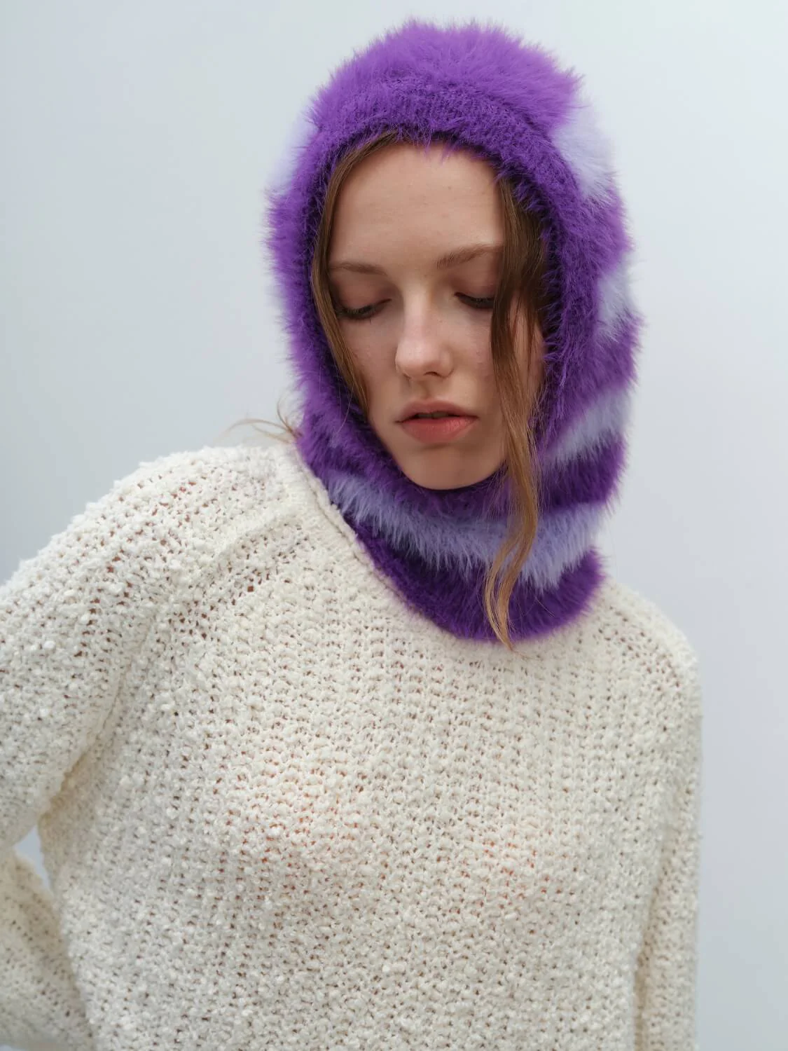 French Style Faux Mink Fur Balaclava Knit Hat - purple - Image 2