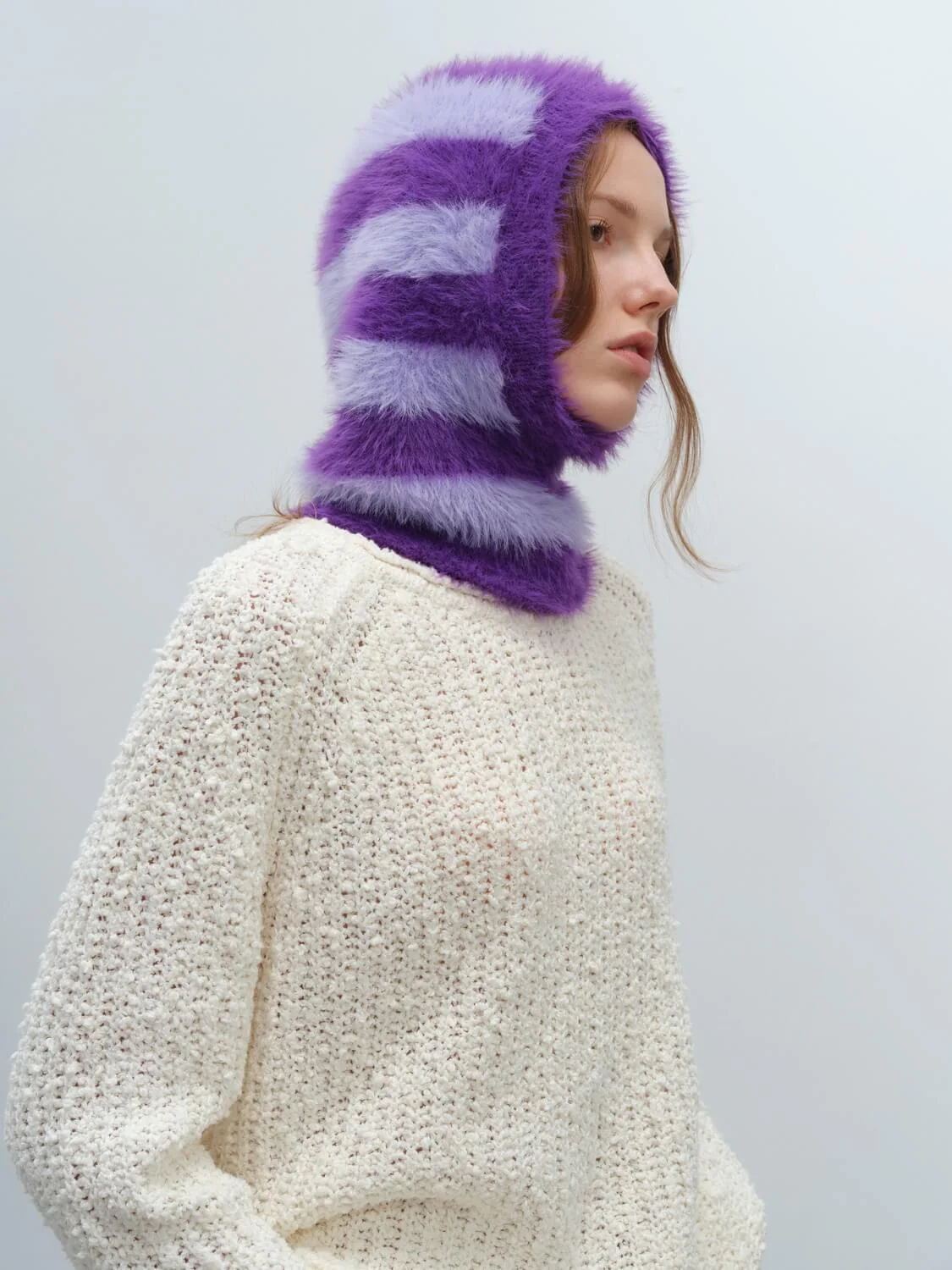 French Style Faux Mink Fur Balaclava Knit Hat - purple - Image 4