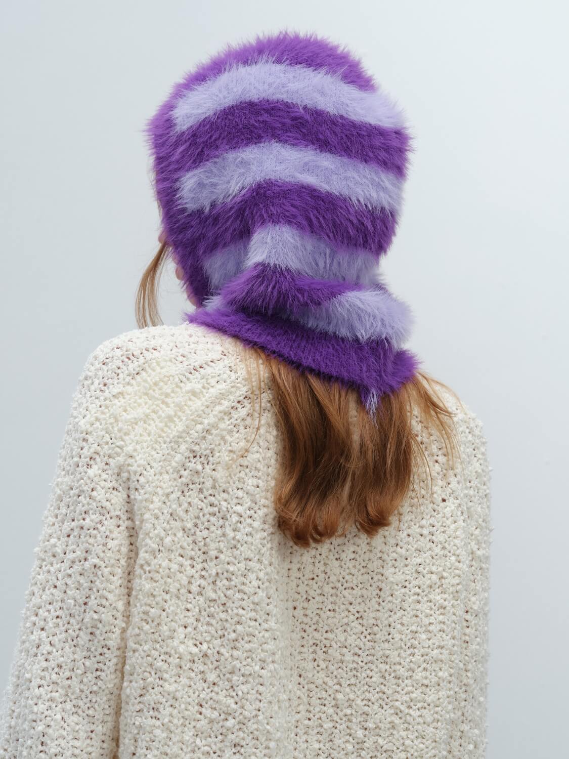 French Style Faux Mink Fur Balaclava Knit Hat - purple - Image 7