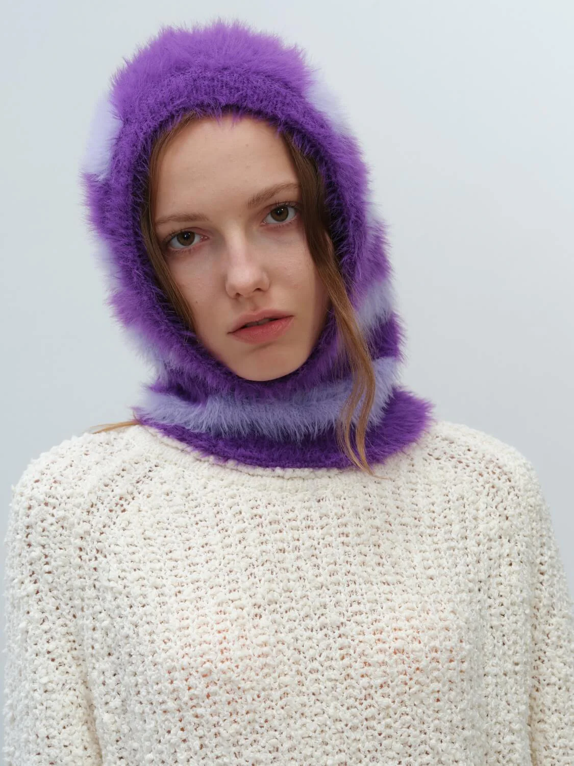 French Style Faux Mink Fur Balaclava Knit Hat - purple - Image 8