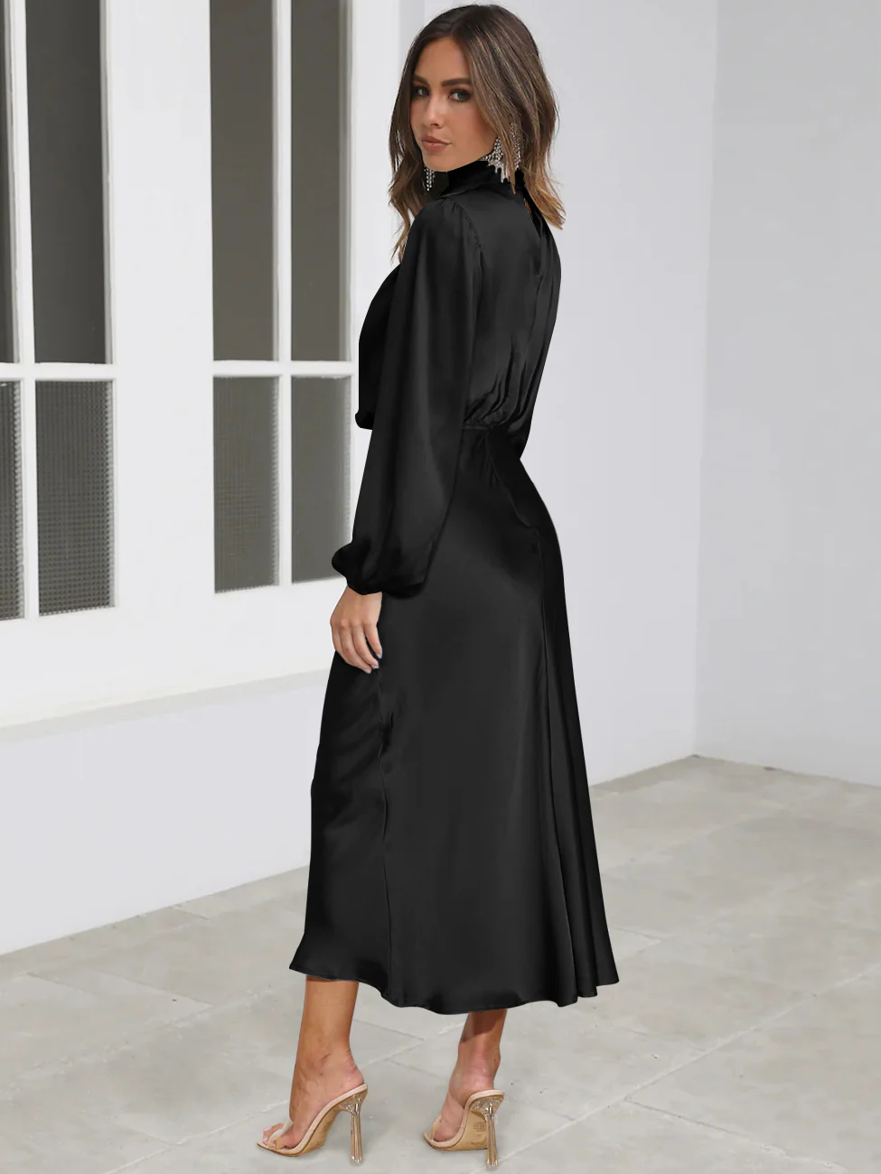 FROM THE SOURCE HIGH NECK BRIDAL MAXI DRESS - BLACK - Image 3