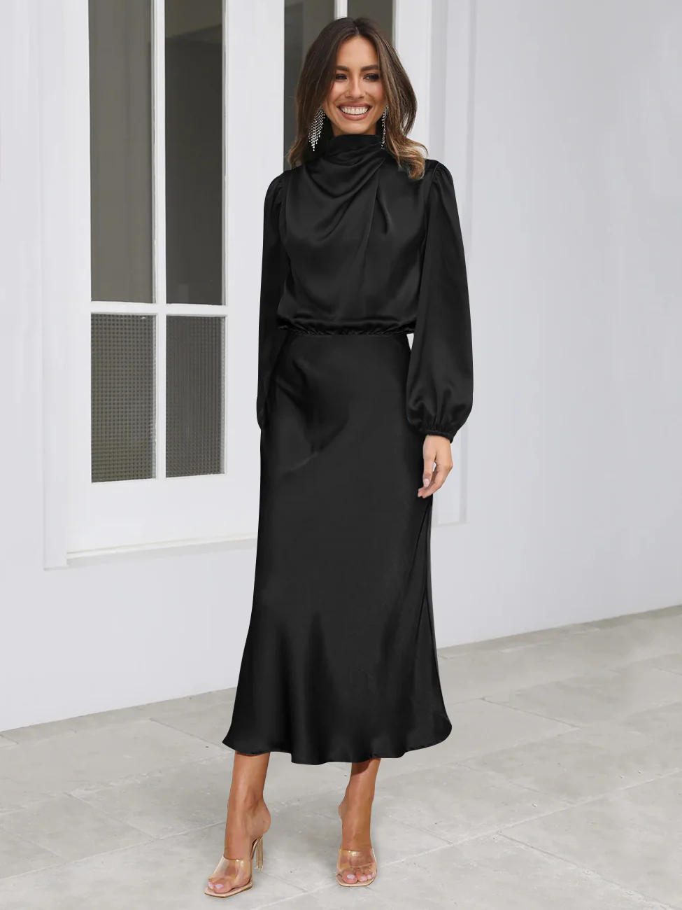 FROM THE SOURCE HIGH NECK BRIDAL MAXI DRESS - BLACK - Image 5