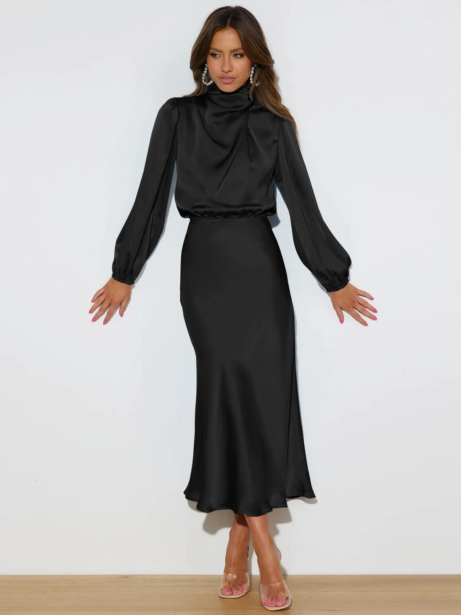 FROM THE SOURCE HIGH NECK BRIDAL MAXI DRESS - BLACK - Image 6