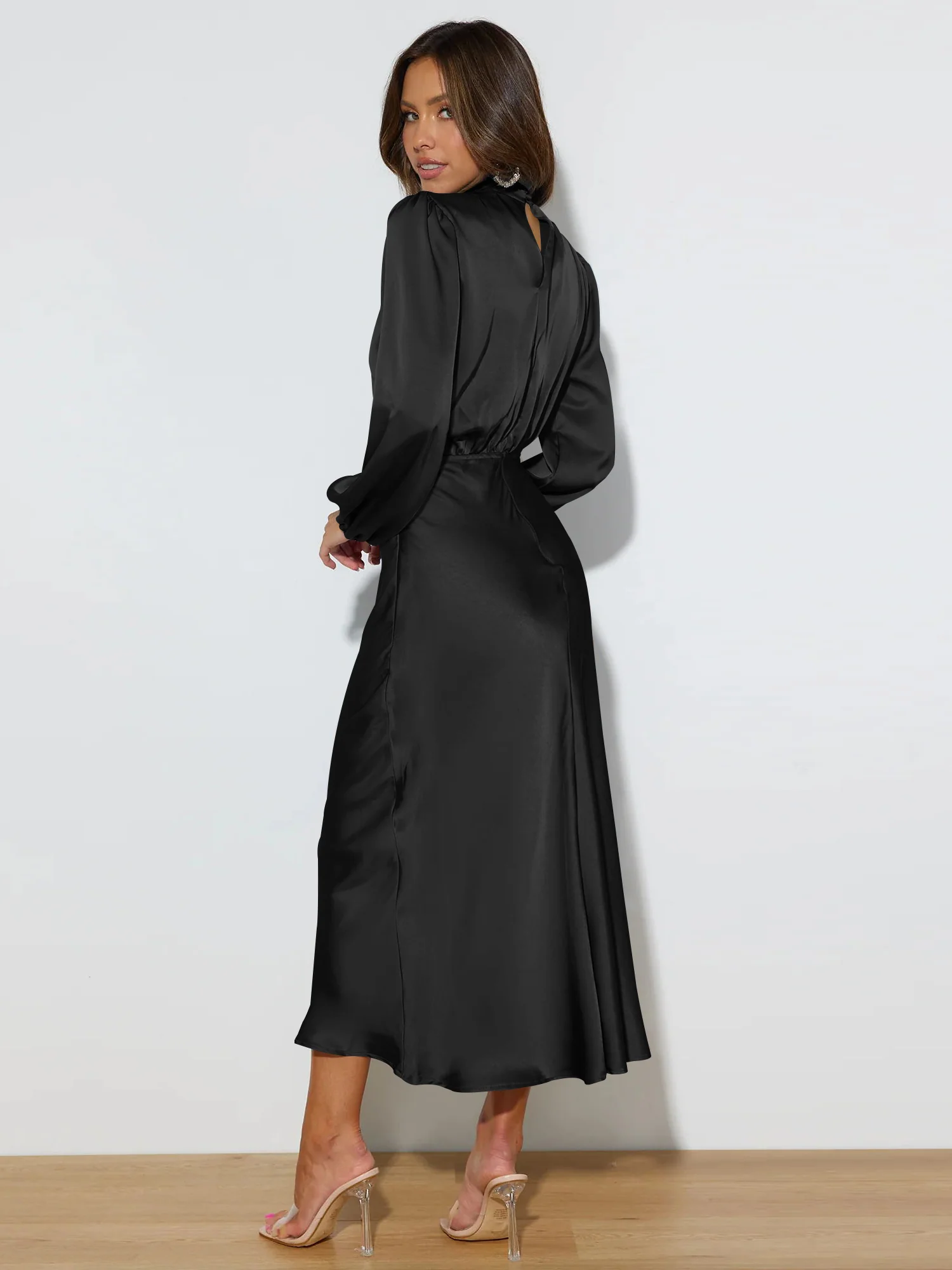 FROM THE SOURCE HIGH NECK BRIDAL MAXI DRESS - BLACK - Image 7