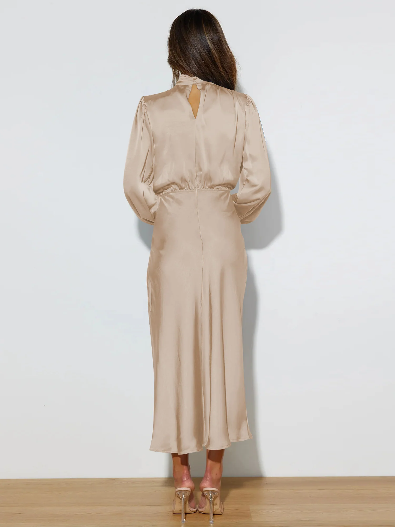 FROM THE SOURCE HIGH NECK BRIDAL MAXI DRESS - CHAMPAGNE - Image 3