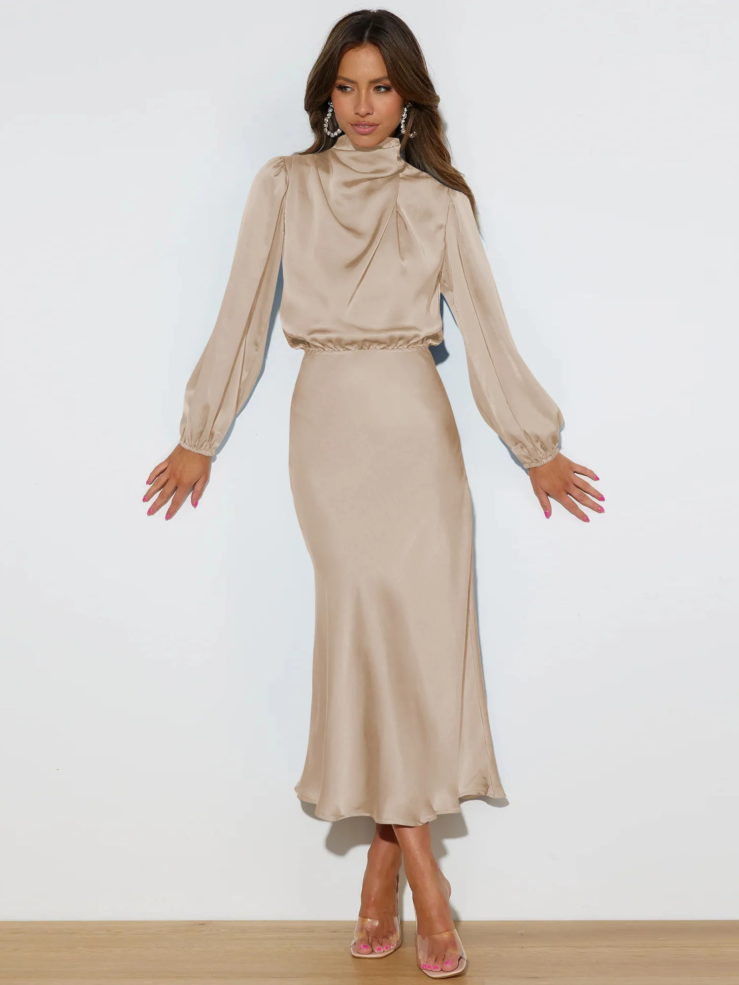 FROM THE SOURCE HIGH NECK BRIDAL MAXI DRESS - CHAMPAGNE - Image 4
