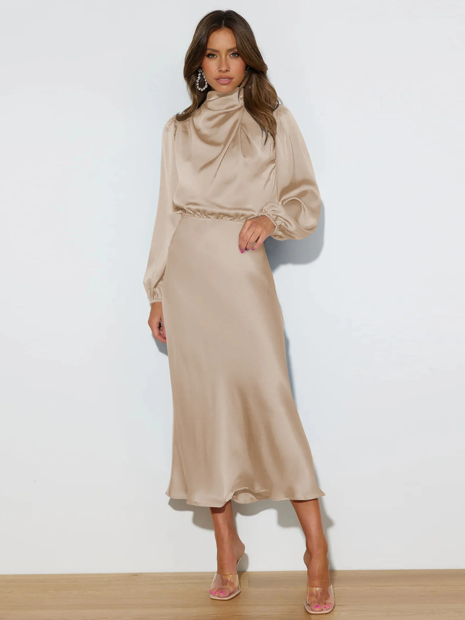 FROM THE SOURCE HIGH NECK BRIDAL MAXI DRESS - CHAMPAGNE - Image 5