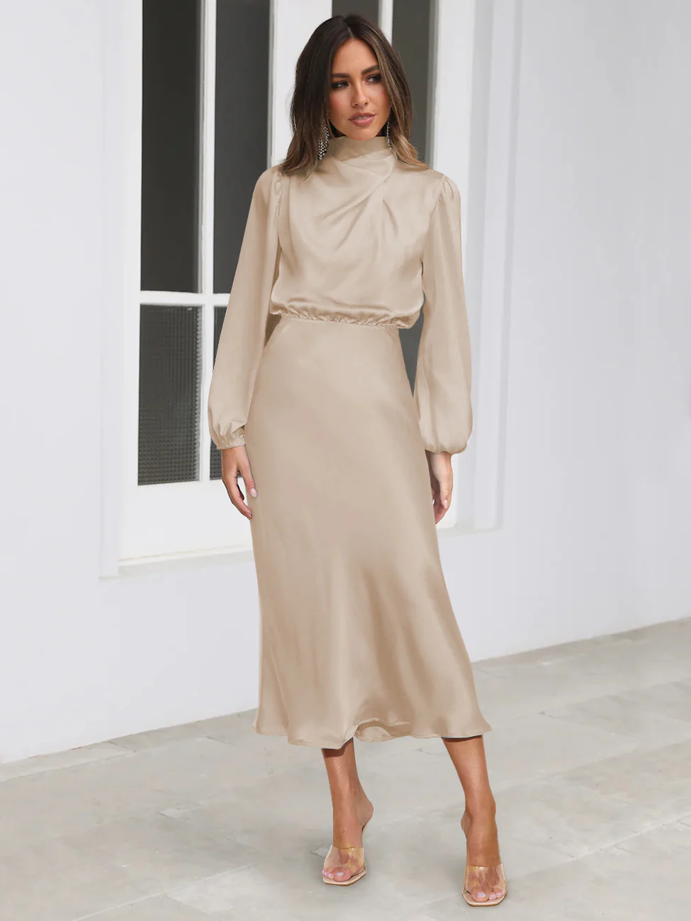 FROM THE SOURCE HIGH NECK BRIDAL MAXI DRESS - CHAMPAGNE - Image 6