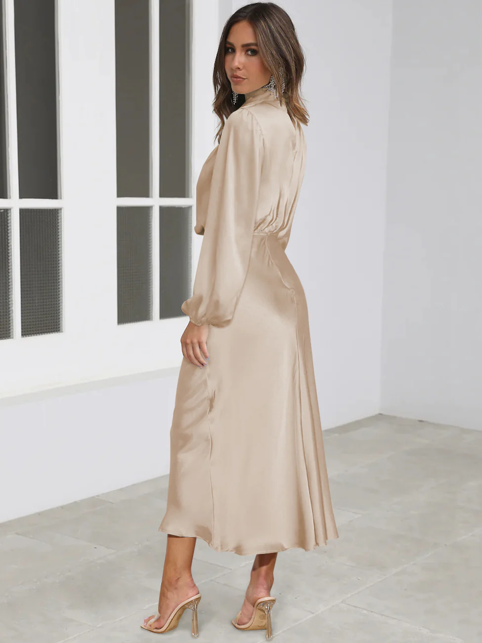 FROM THE SOURCE HIGH NECK BRIDAL MAXI DRESS - CHAMPAGNE - Image 7