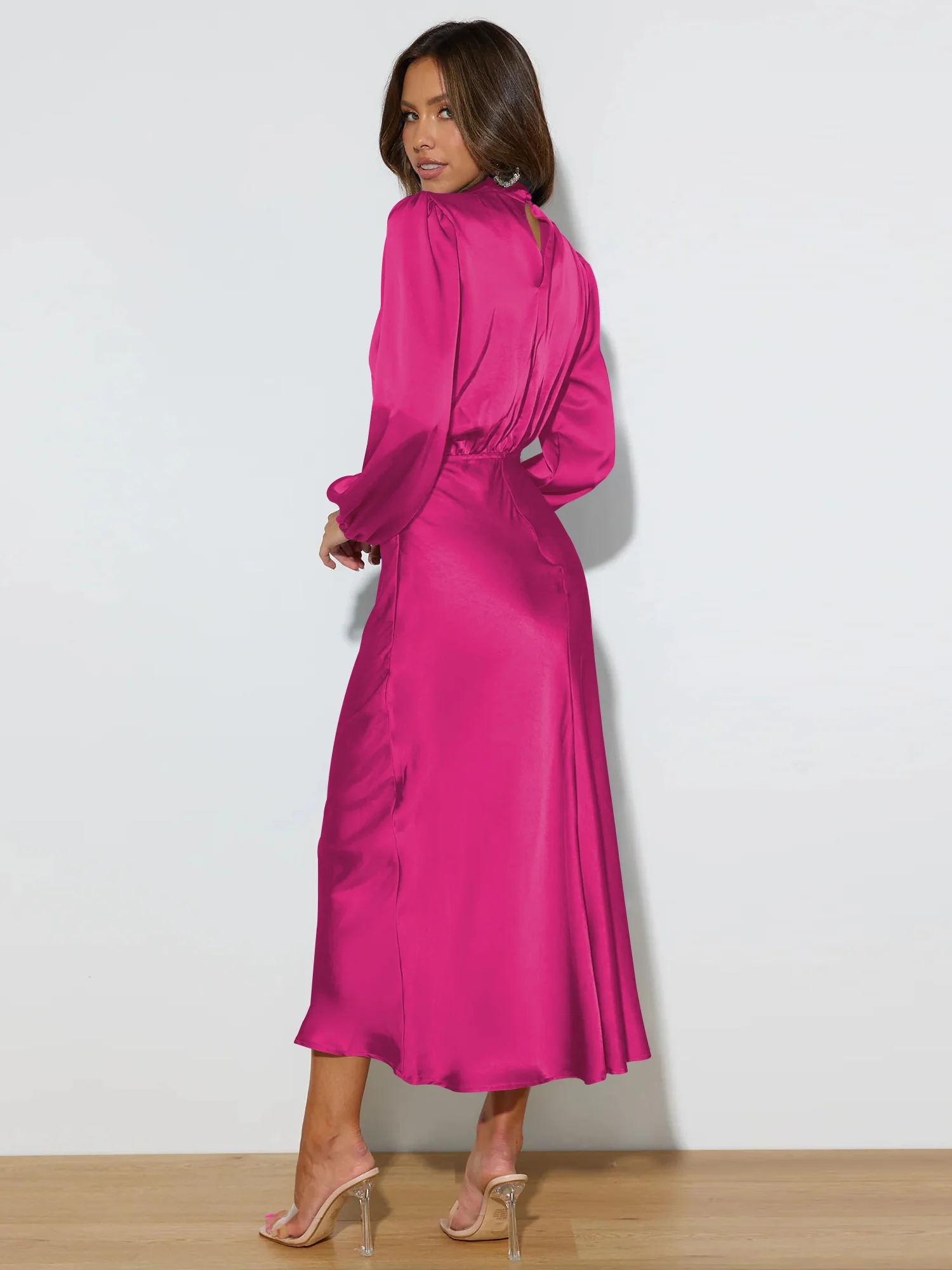 FROM THE SOURCE HIGH NECK BRIDAL MAXI DRESS - FUCHSIA - Image 3