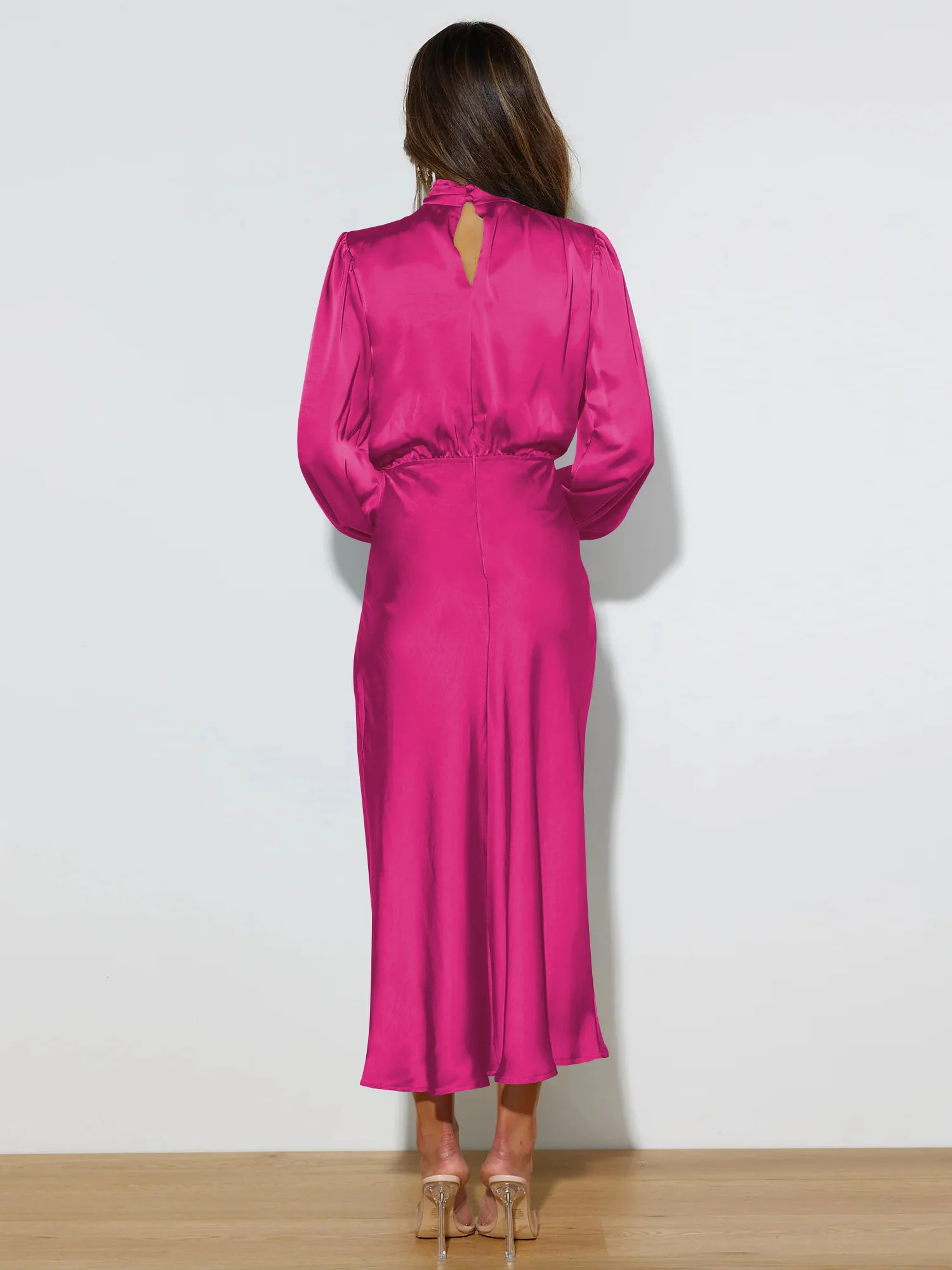 FROM THE SOURCE HIGH NECK BRIDAL MAXI DRESS - FUCHSIA - Image 4
