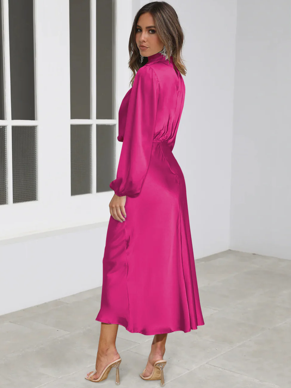 FROM THE SOURCE HIGH NECK BRIDAL MAXI DRESS - FUCHSIA - Image 7