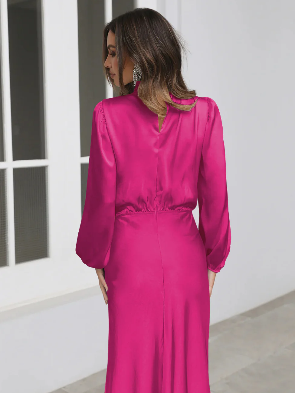 FROM THE SOURCE HIGH NECK BRIDAL MAXI DRESS - FUCHSIA - Image 8