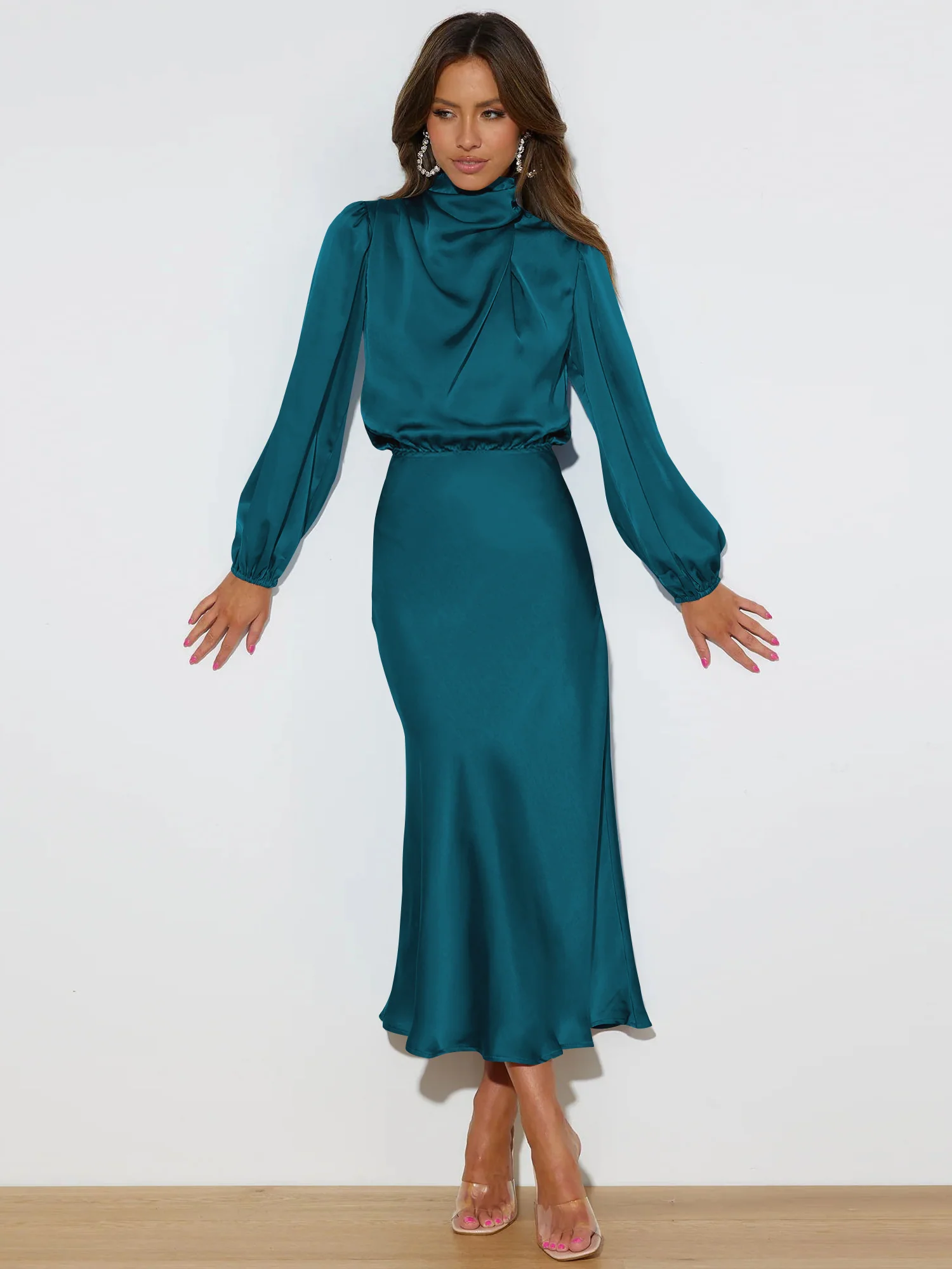 FROM THE SOURCE HIGH NECK BRIDAL MAXI DRESS - TEAL - Image 2