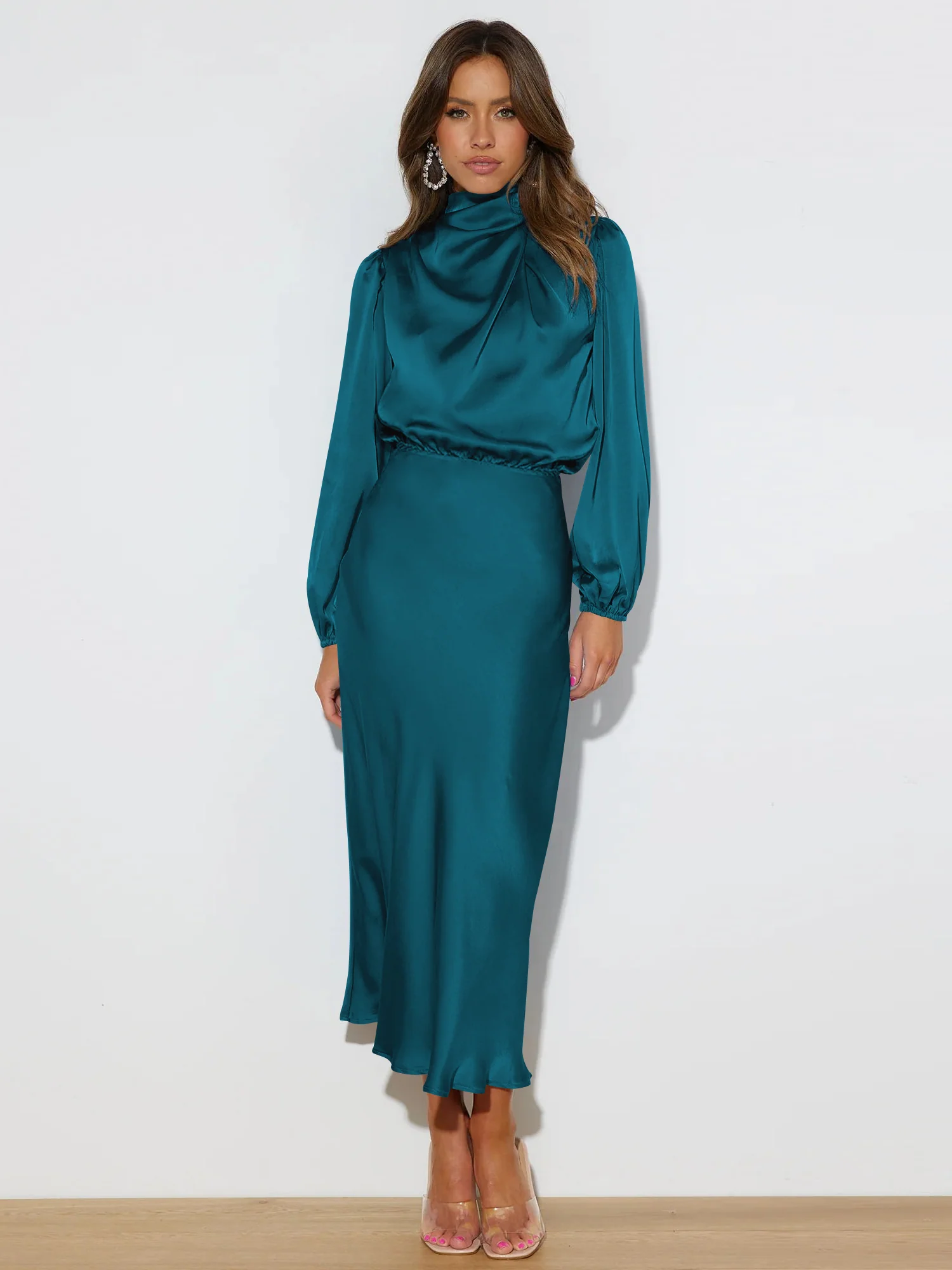 FROM THE SOURCE HIGH NECK BRIDAL MAXI DRESS - TEAL - Image 3