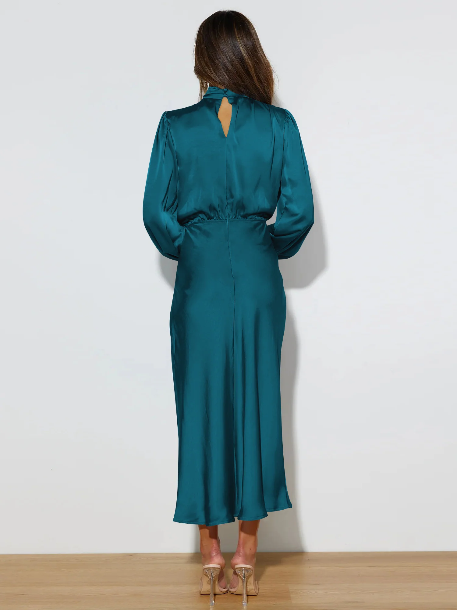 FROM THE SOURCE HIGH NECK BRIDAL MAXI DRESS - TEAL - Image 4