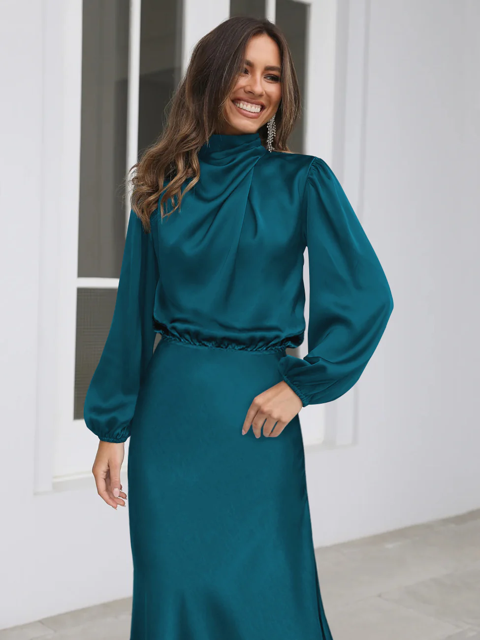 FROM THE SOURCE HIGH NECK BRIDAL MAXI DRESS - TEAL - Image 6