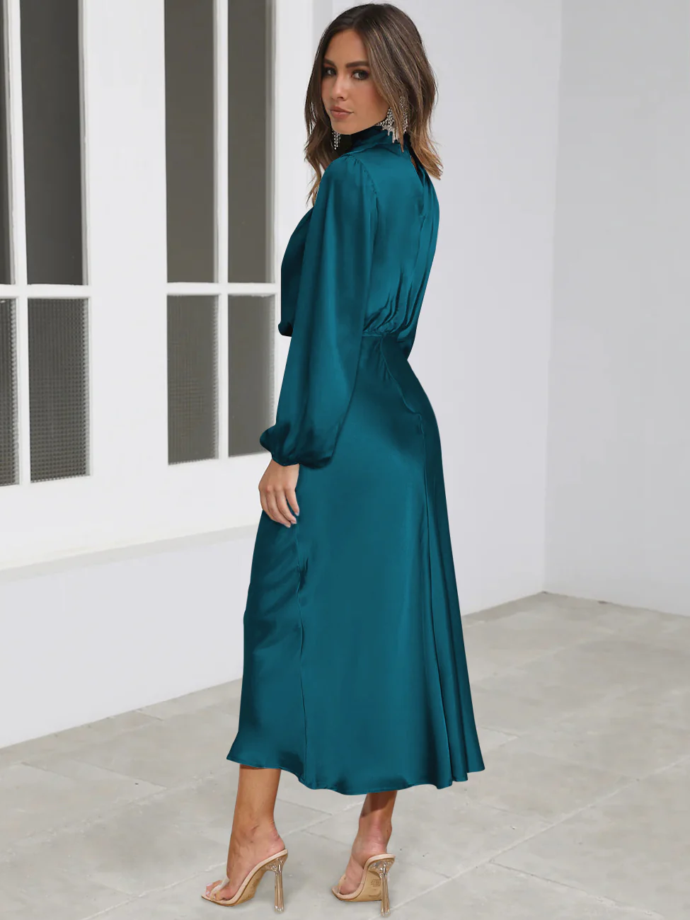FROM THE SOURCE HIGH NECK BRIDAL MAXI DRESS - TEAL - Image 7