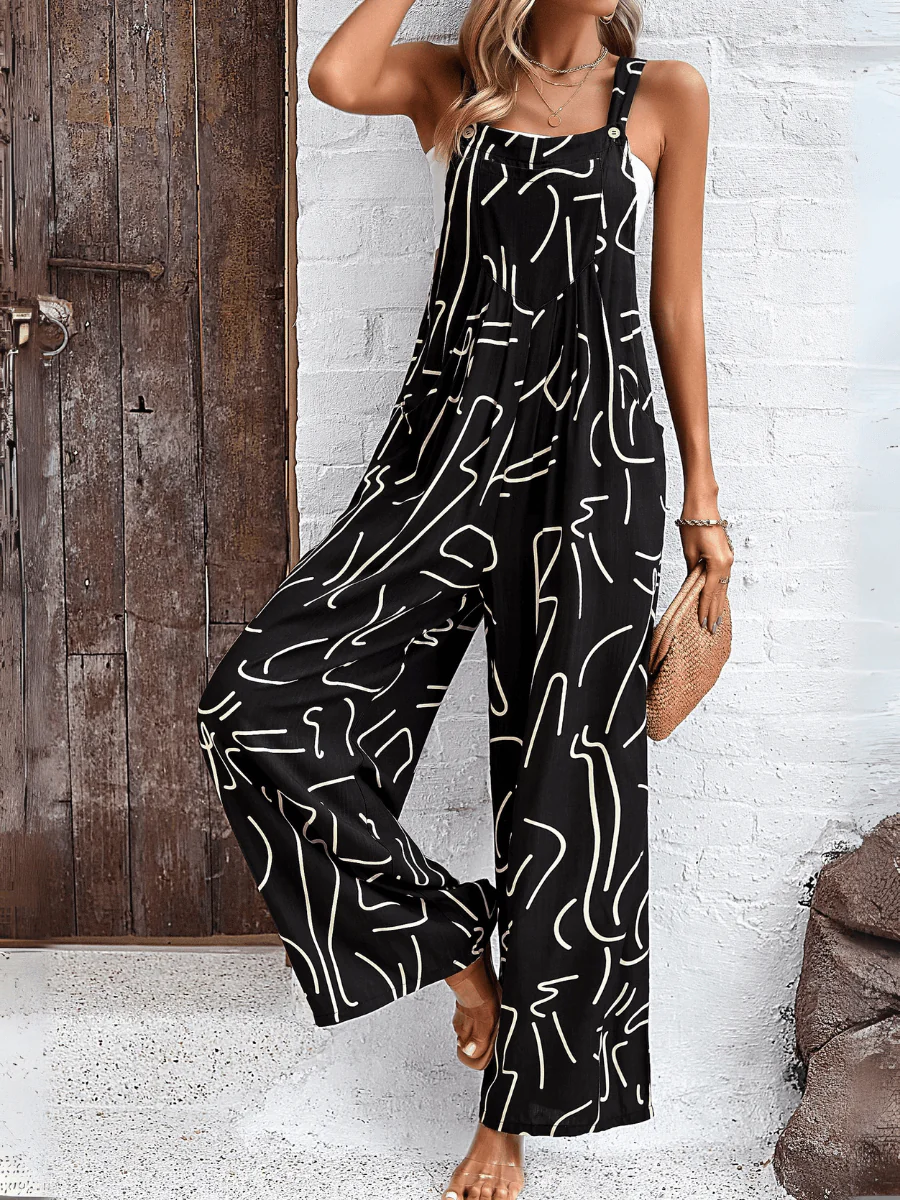 Funky Female Printed Wide Leg Jumpsuit - Black - Image 3