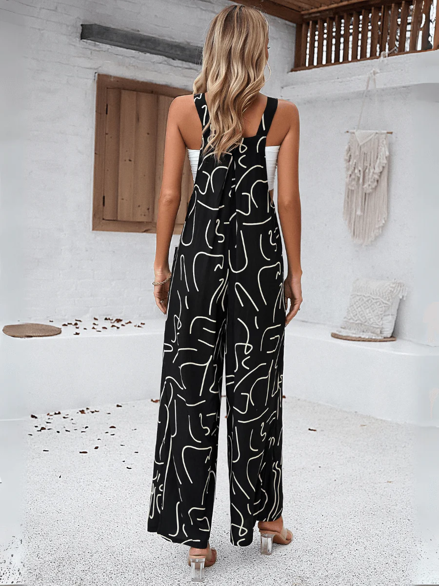 Funky Female Printed Wide Leg Jumpsuit - Black - Image 4