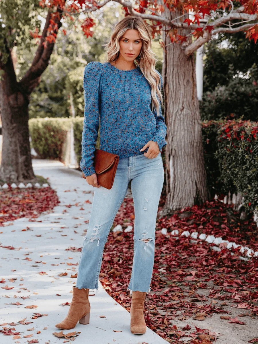 GAGA SHRUG SHOULDER KNIT TOP - BLUE - Image 4