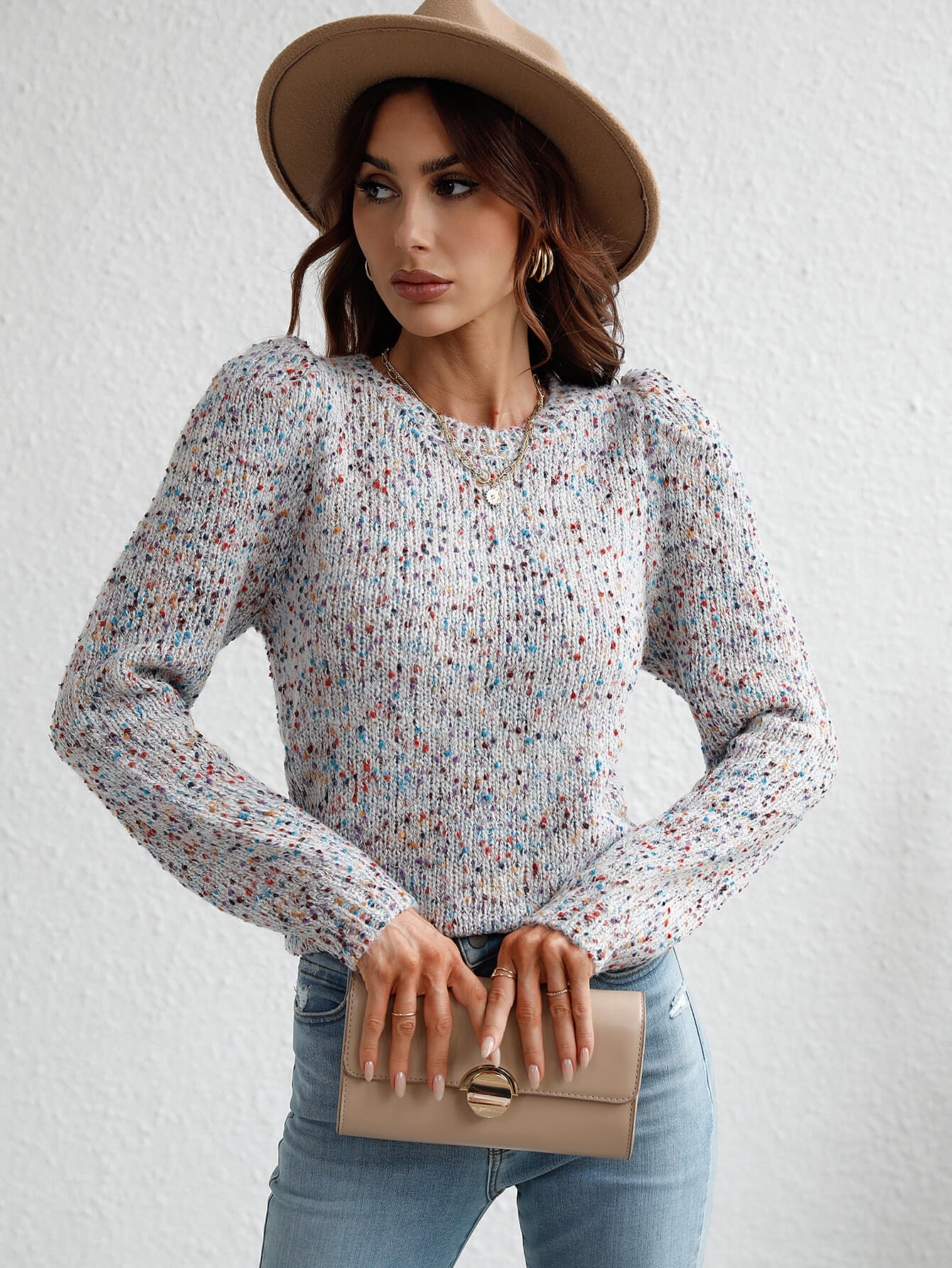 GAGA SHRUG SHOULDER KNIT TOP - GREY - Image 5