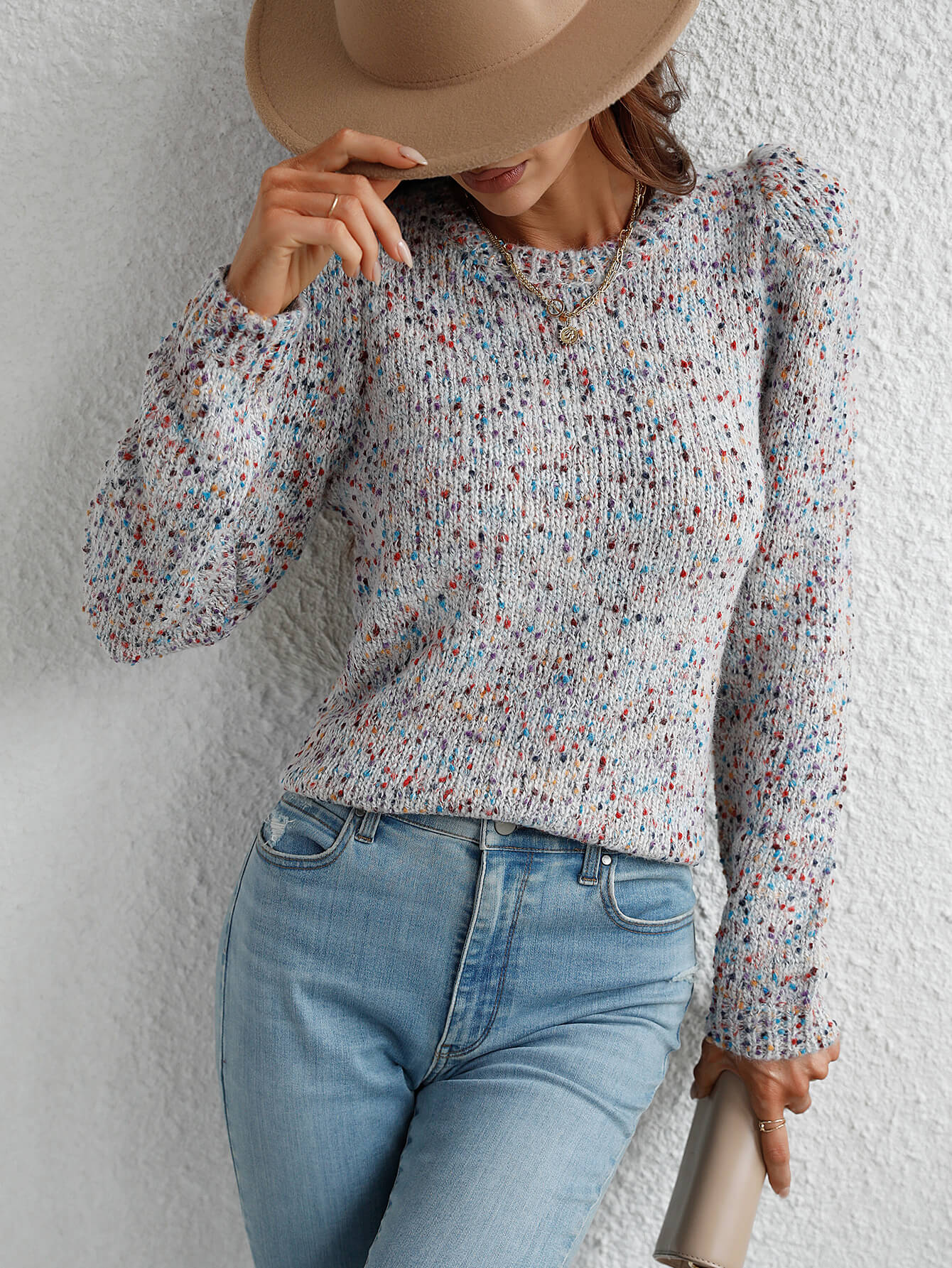 GAGA SHRUG SHOULDER KNIT TOP - GREY - Image 6