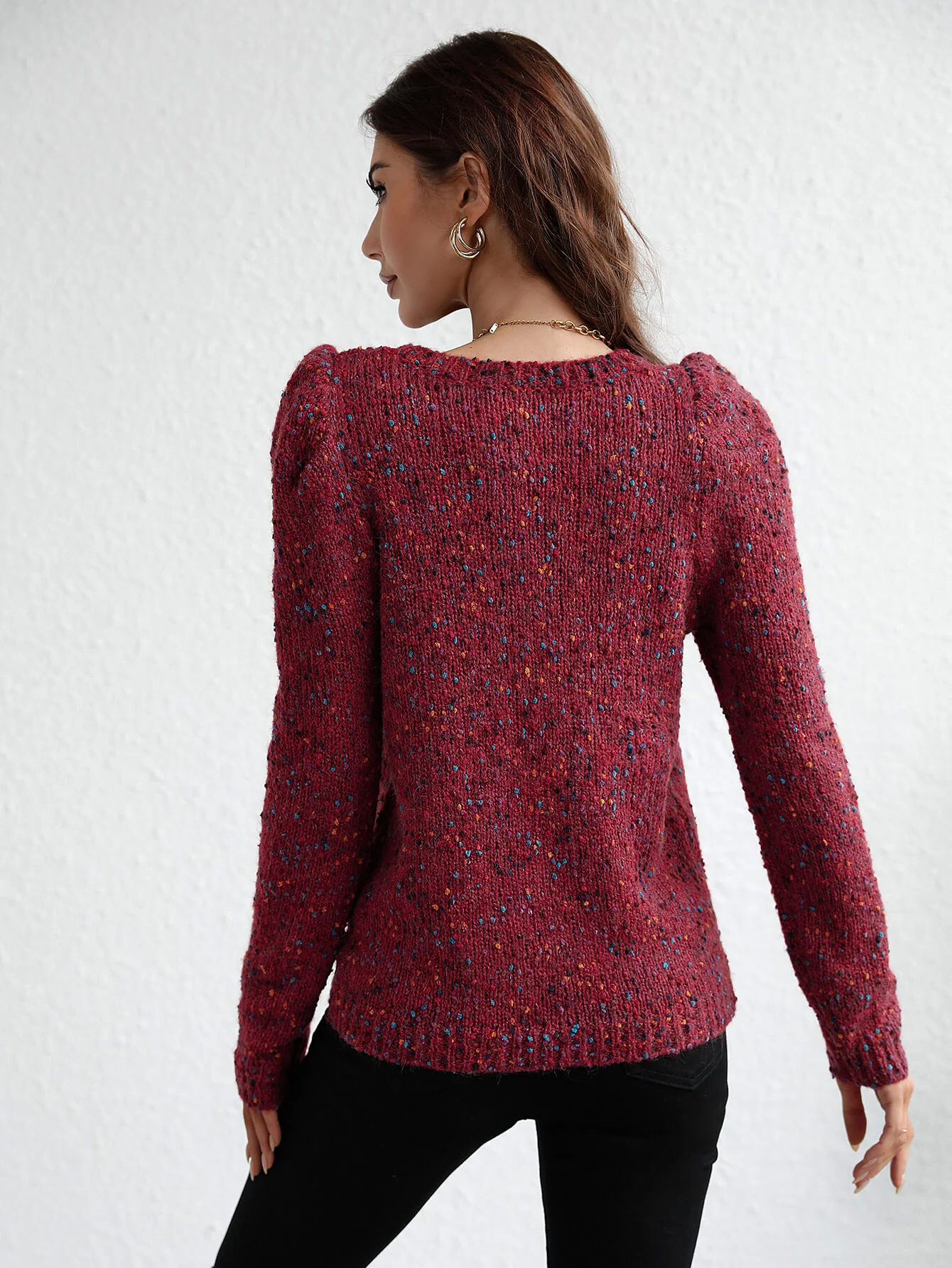 GAGA SHRUG SHOULDER KNIT TOP - WINE - Image 6