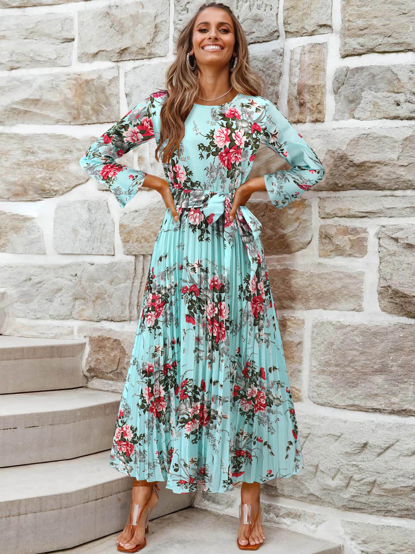 Garden Romance Floral Plisse Maxi Dress - blue - Image 2