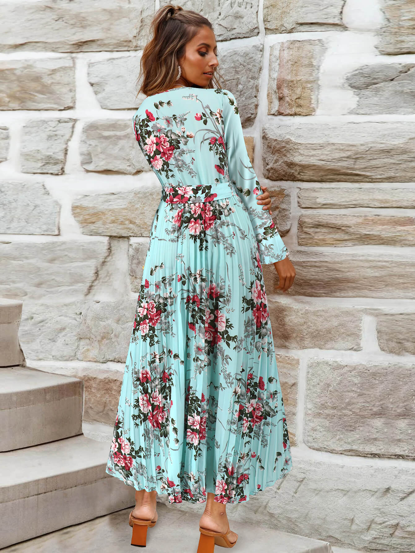 Garden Romance Floral Plisse Maxi Dress - blue - Image 3