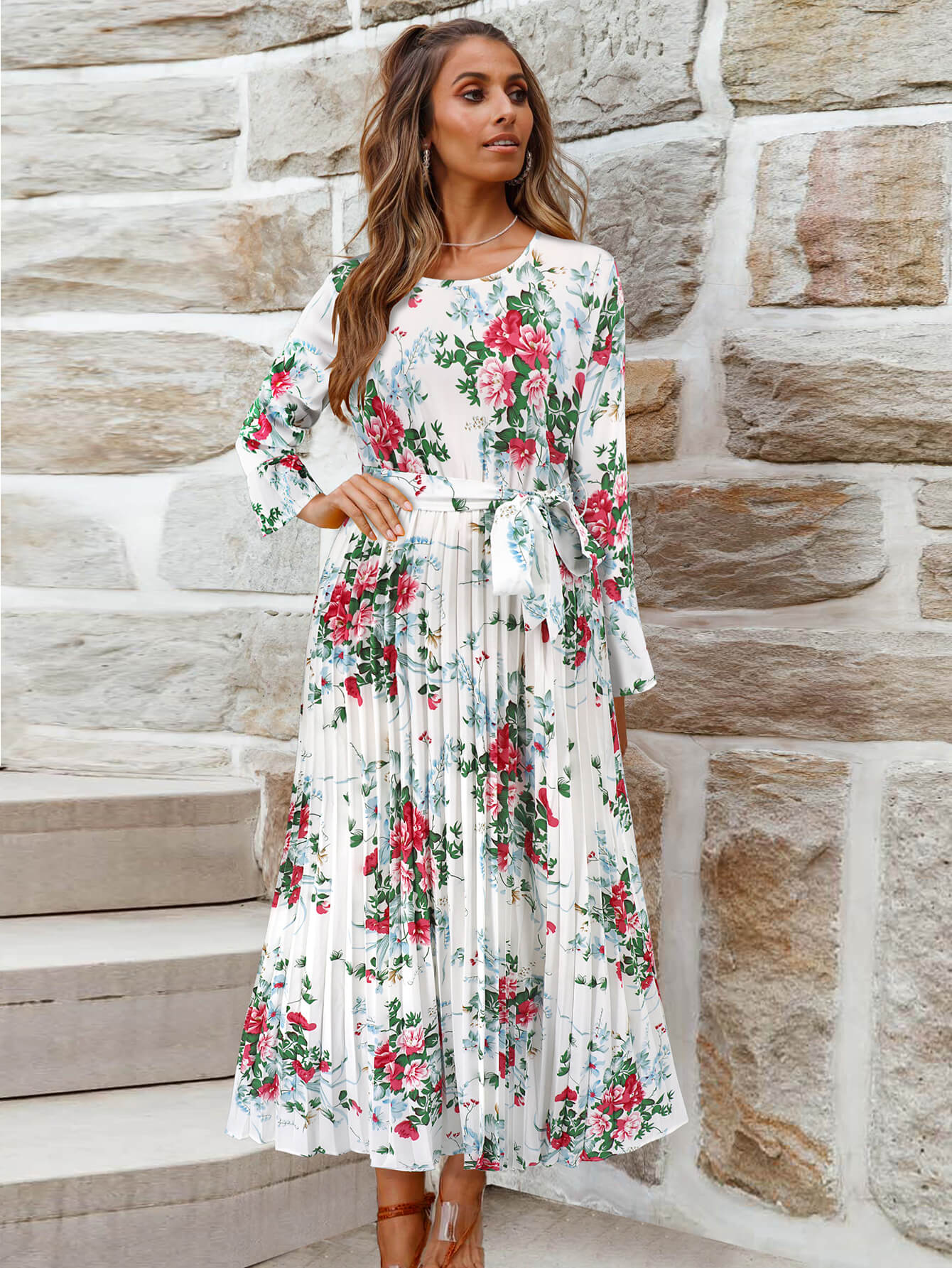 Garden Romance Floral Plisse Maxi Dress - white - Image 2