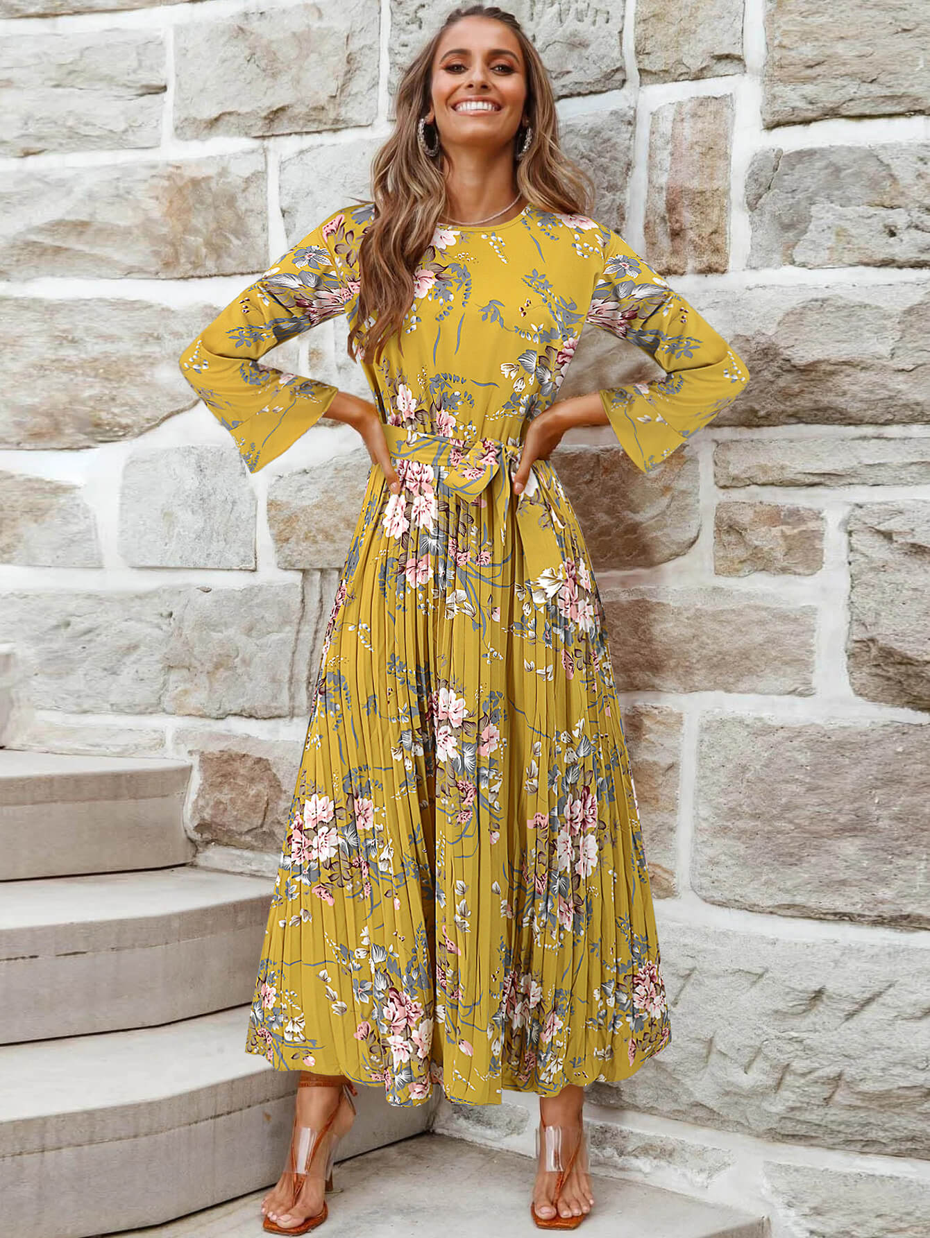 Garden Romance Floral Plisse Maxi Dress - yellow - Image 2