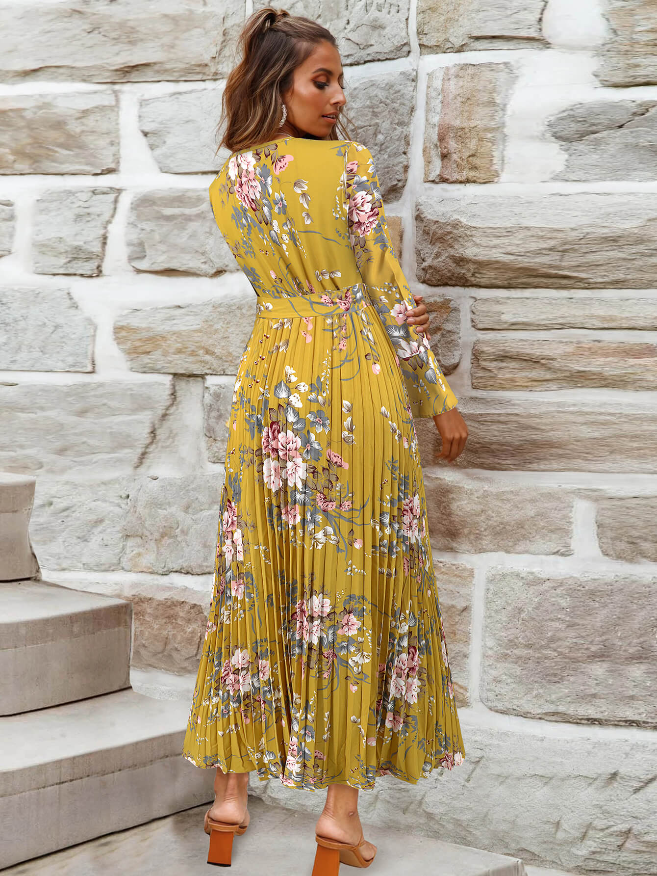Garden Romance Floral Plisse Maxi Dress - yellow - Image 3