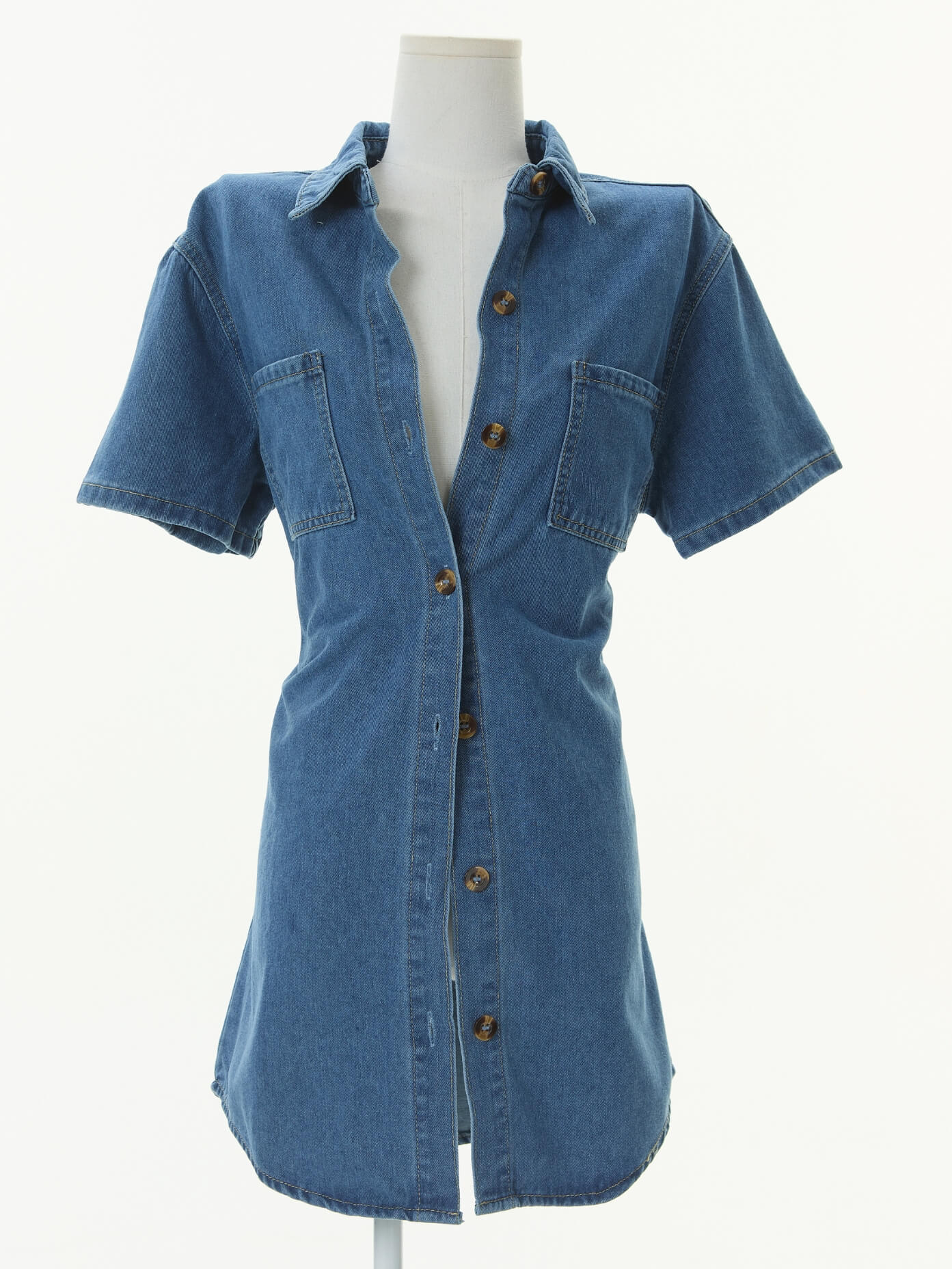 Garis Denim Boyfriend Shirt Dress - blue - Image 3