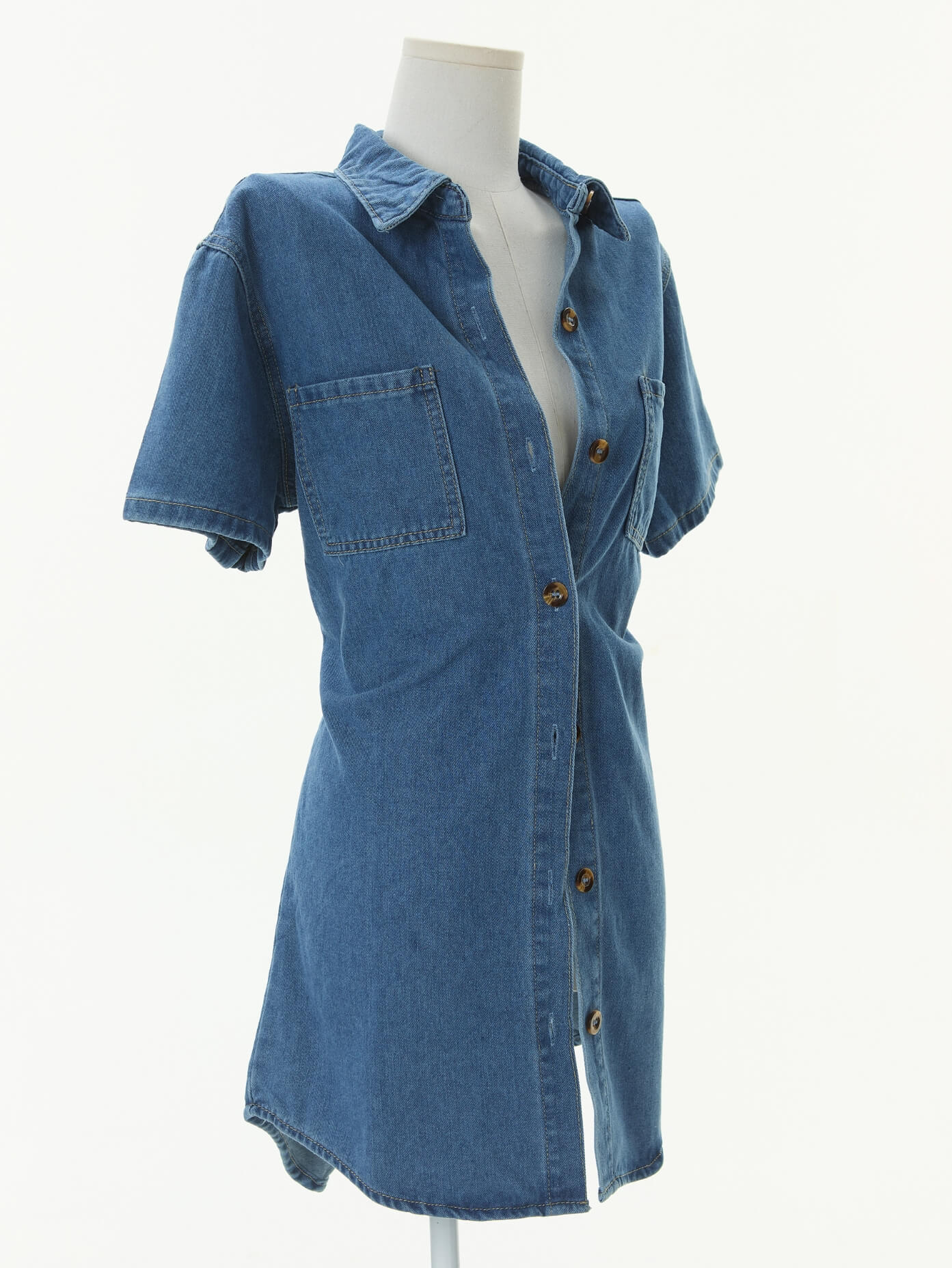 Garis Denim Boyfriend Shirt Dress - blue - Image 4
