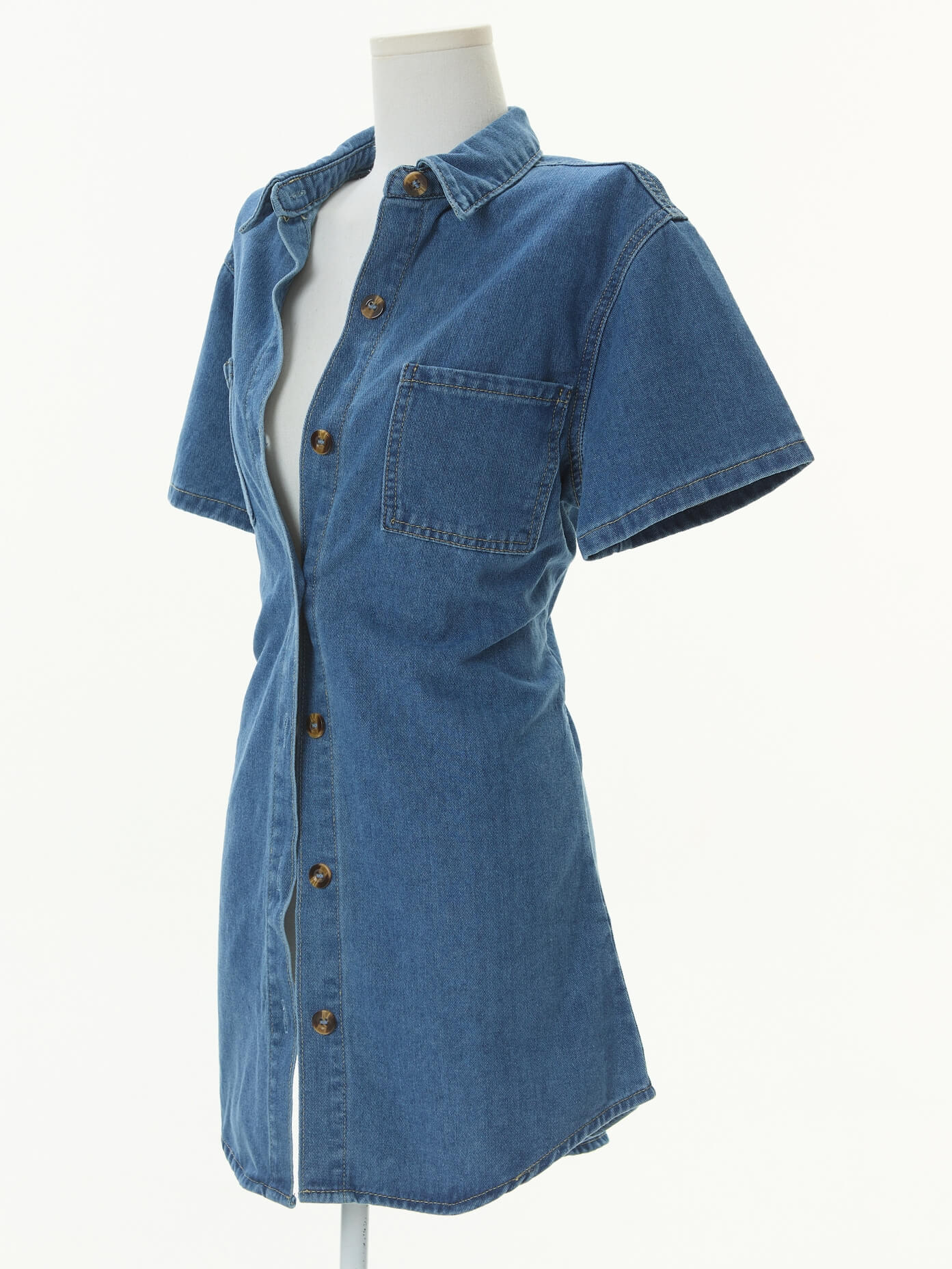 Garis Denim Boyfriend Shirt Dress - blue - Image 5