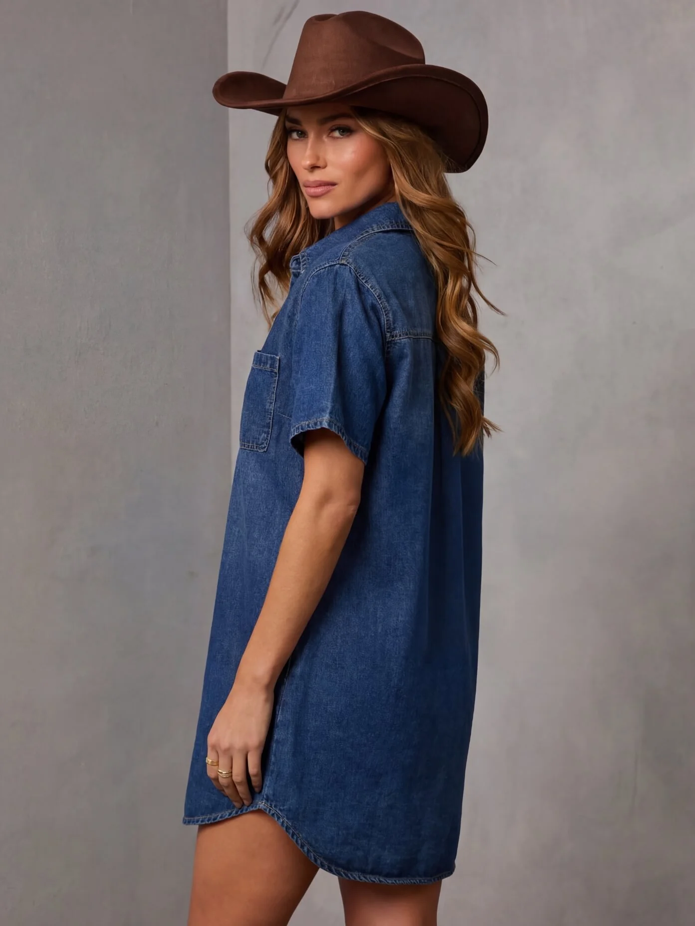 Garis Denim Boyfriend Shirt Dress - denim - Image 3