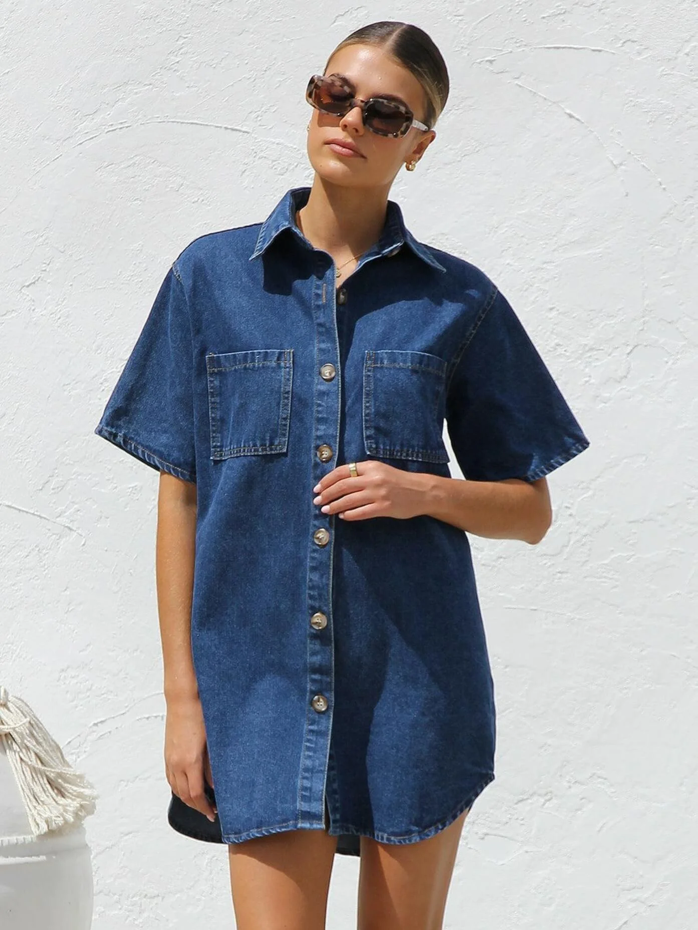 Garis Denim Boyfriend Shirt Dress - denim - Image 4