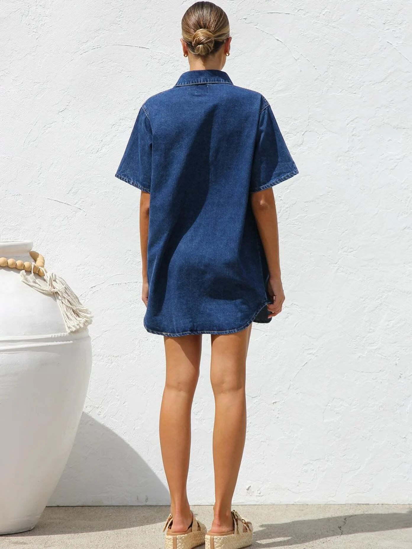 Garis Denim Boyfriend Shirt Dress - denim - Image 6