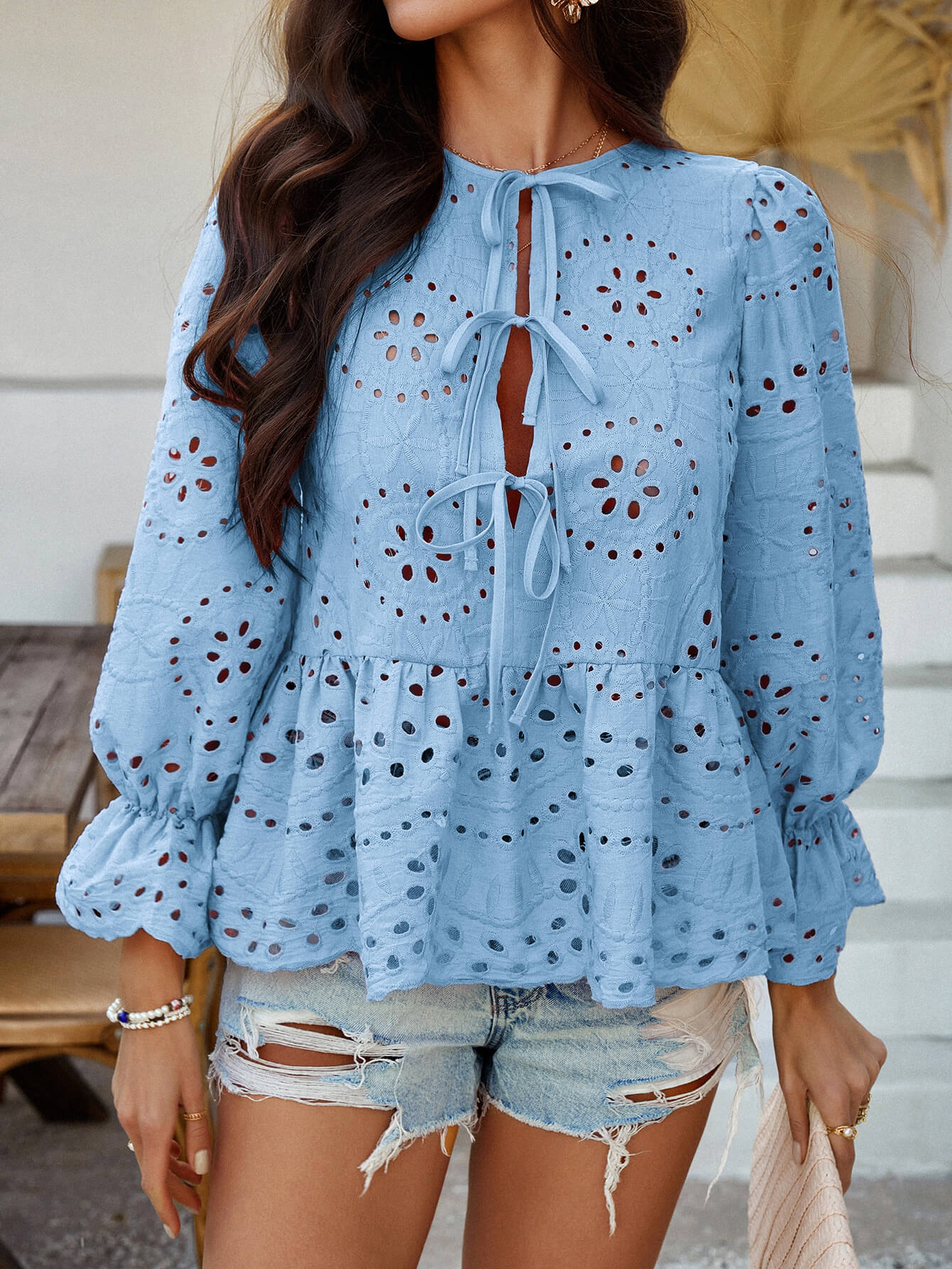 Girl Crush Perforated Lace Top - blue - Image 2