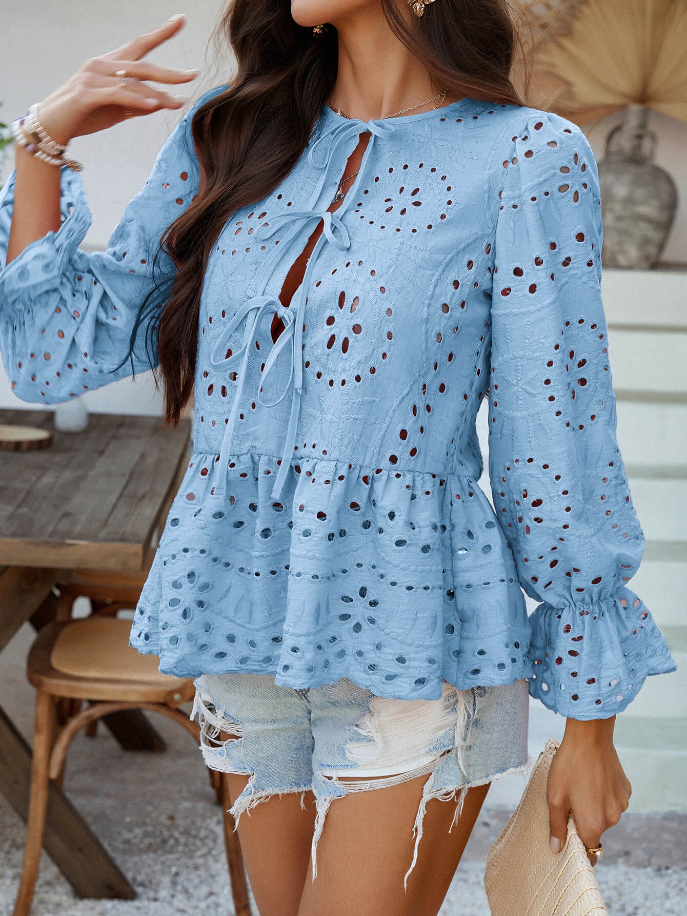 Girl Crush Perforated Lace Top - blue - Image 3