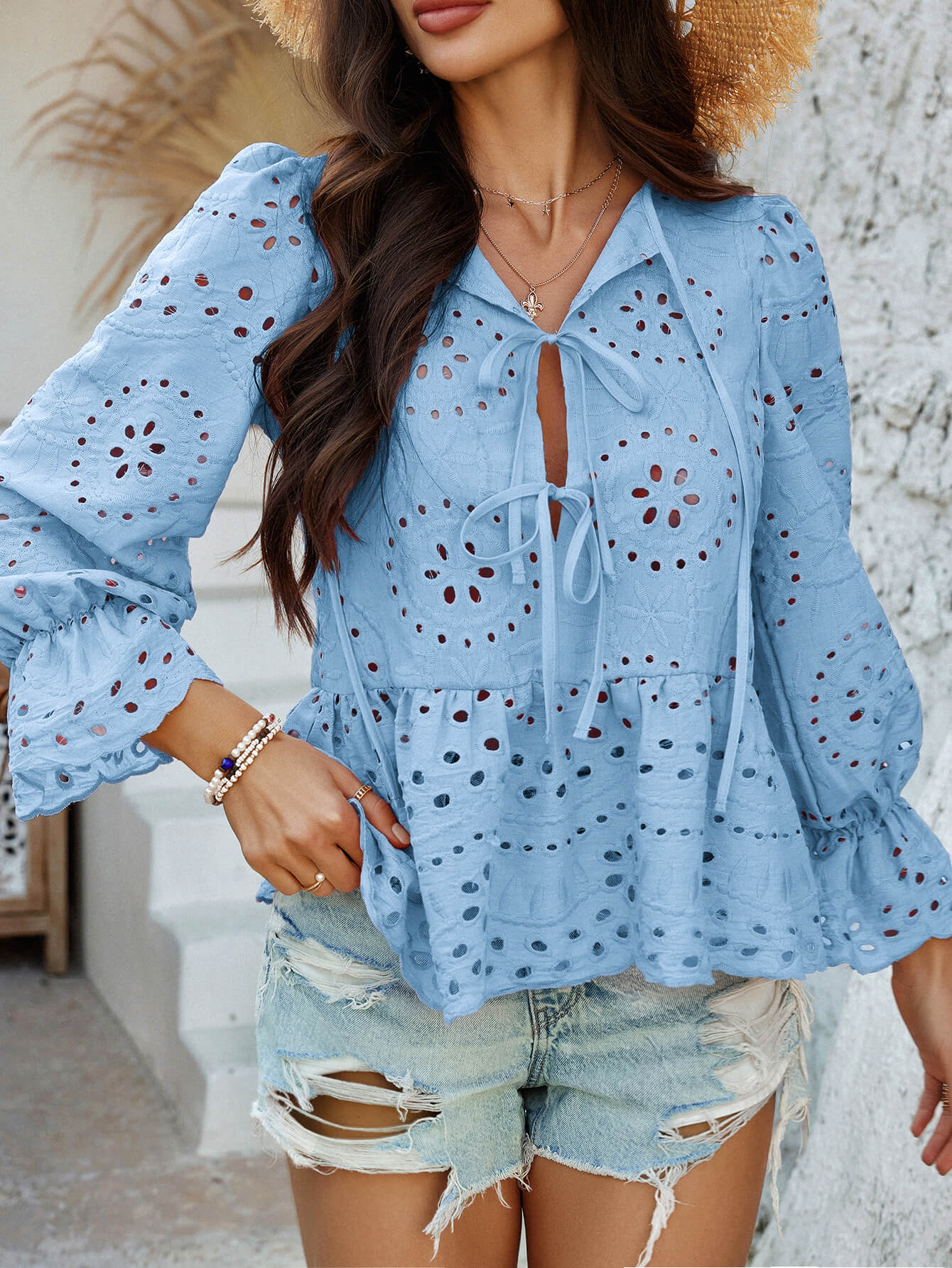 Girl Crush Perforated Lace Top - blue - Image 4
