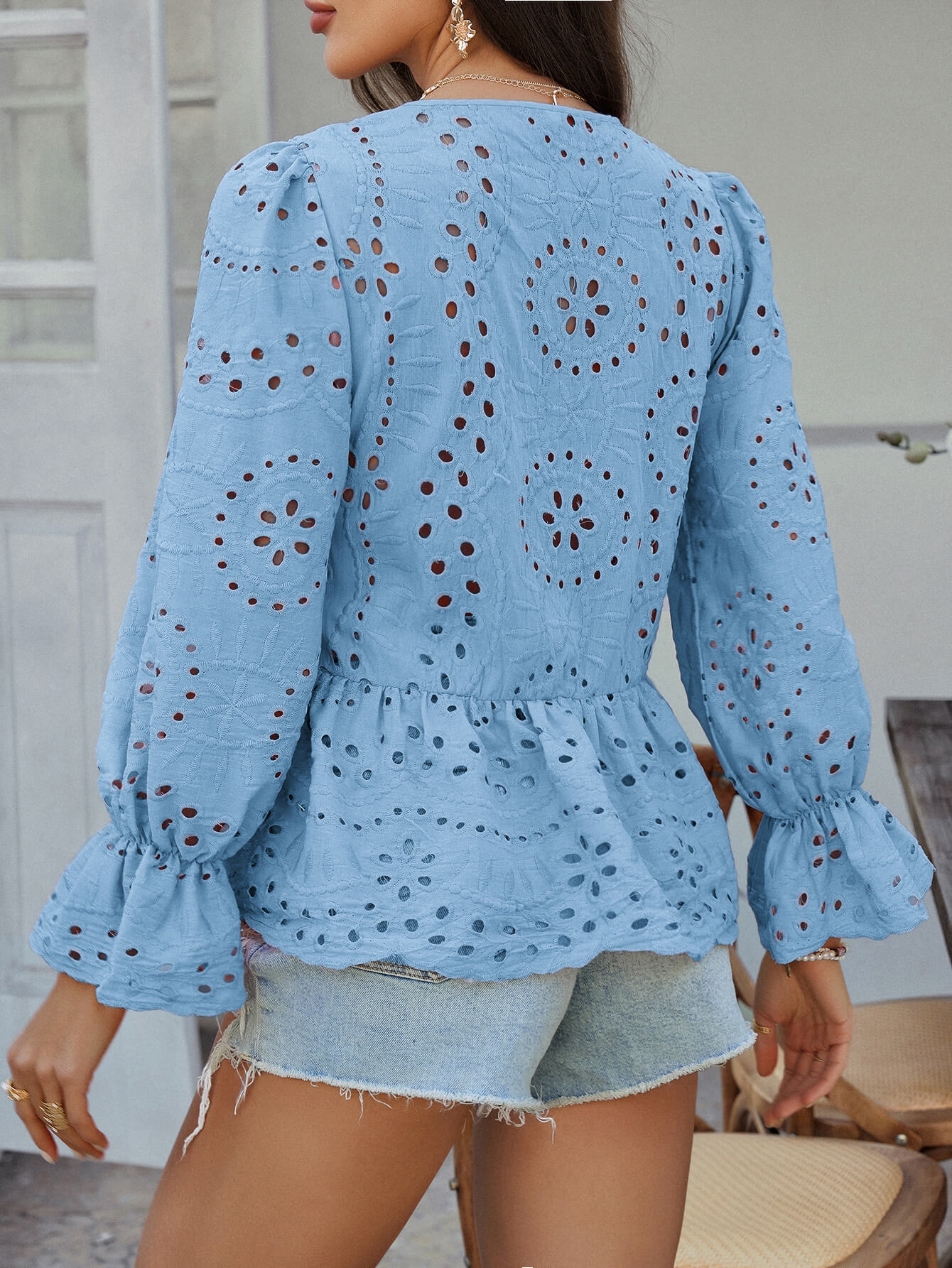 Girl Crush Perforated Lace Top - blue - Image 6
