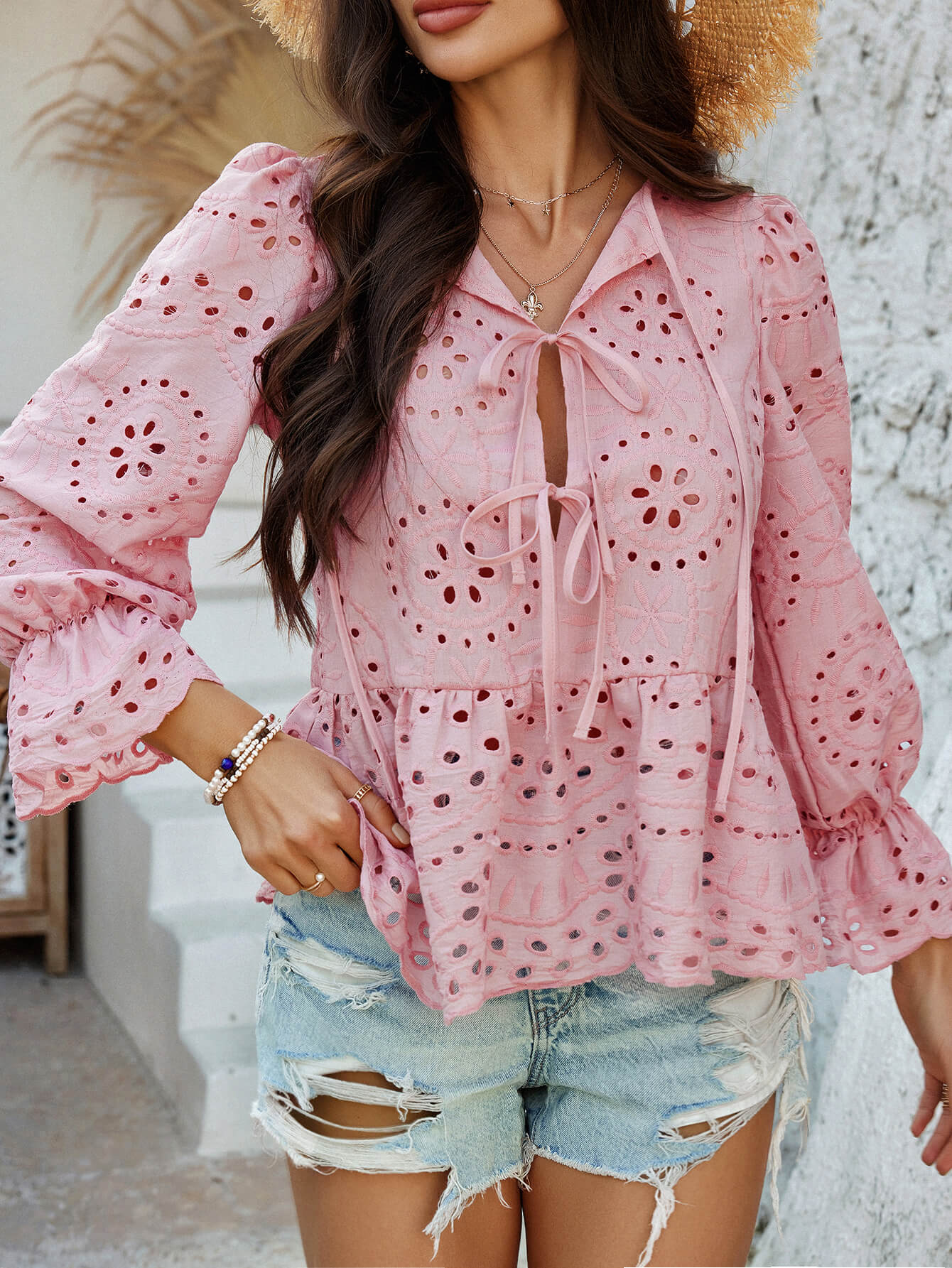 Girl Crush Perforated Lace Top - pink - Image 4