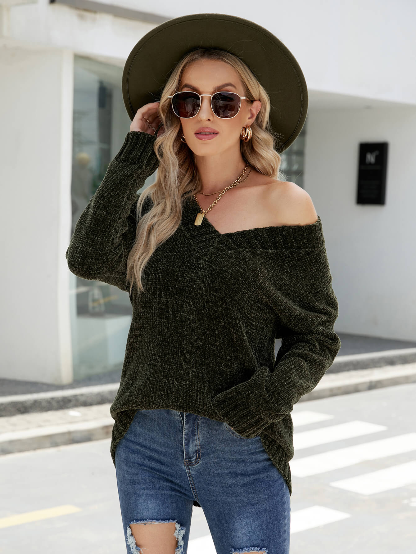 GLAM CHENILLE PULLOVER SWEATER - GREEN - Image 2