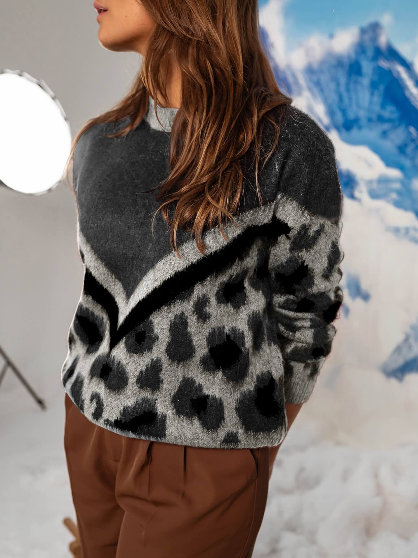 Glenmere Leopard Print Sweater - grey - Image 3