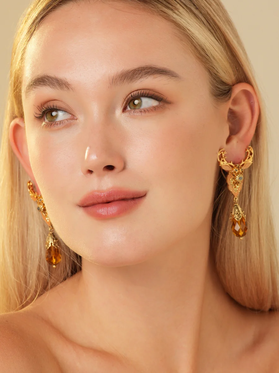 Bronze Plated Enamel Reindeer Earrings - Image 3