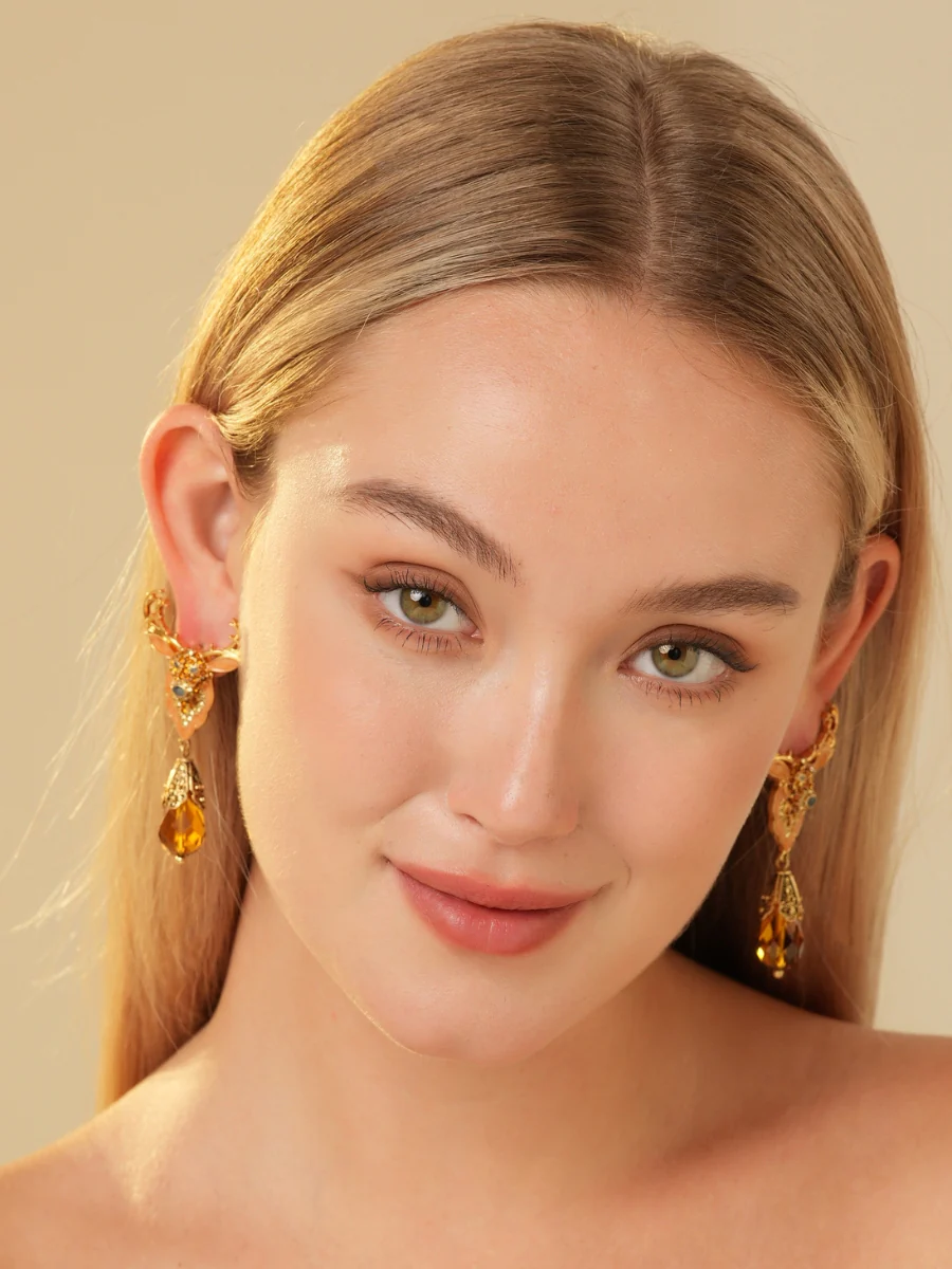 Bronze Plated Enamel Reindeer Earrings - Image 4