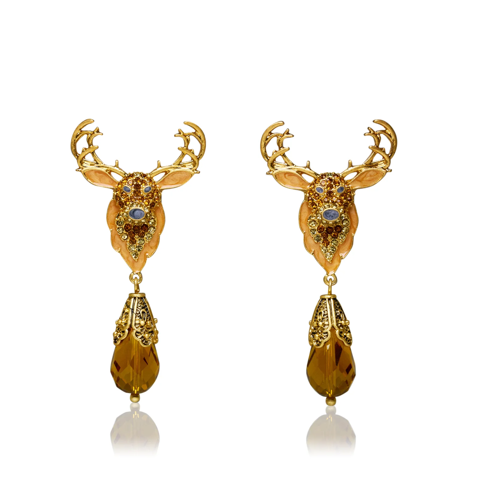 Bronze Plated Enamel Reindeer Earrings - Image 7