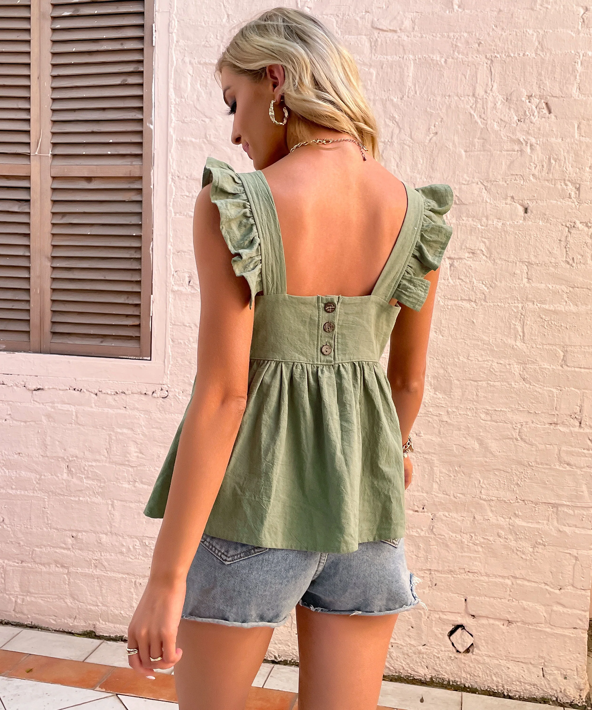 GRACIELA LINEN TOP - GREEN - Image 2